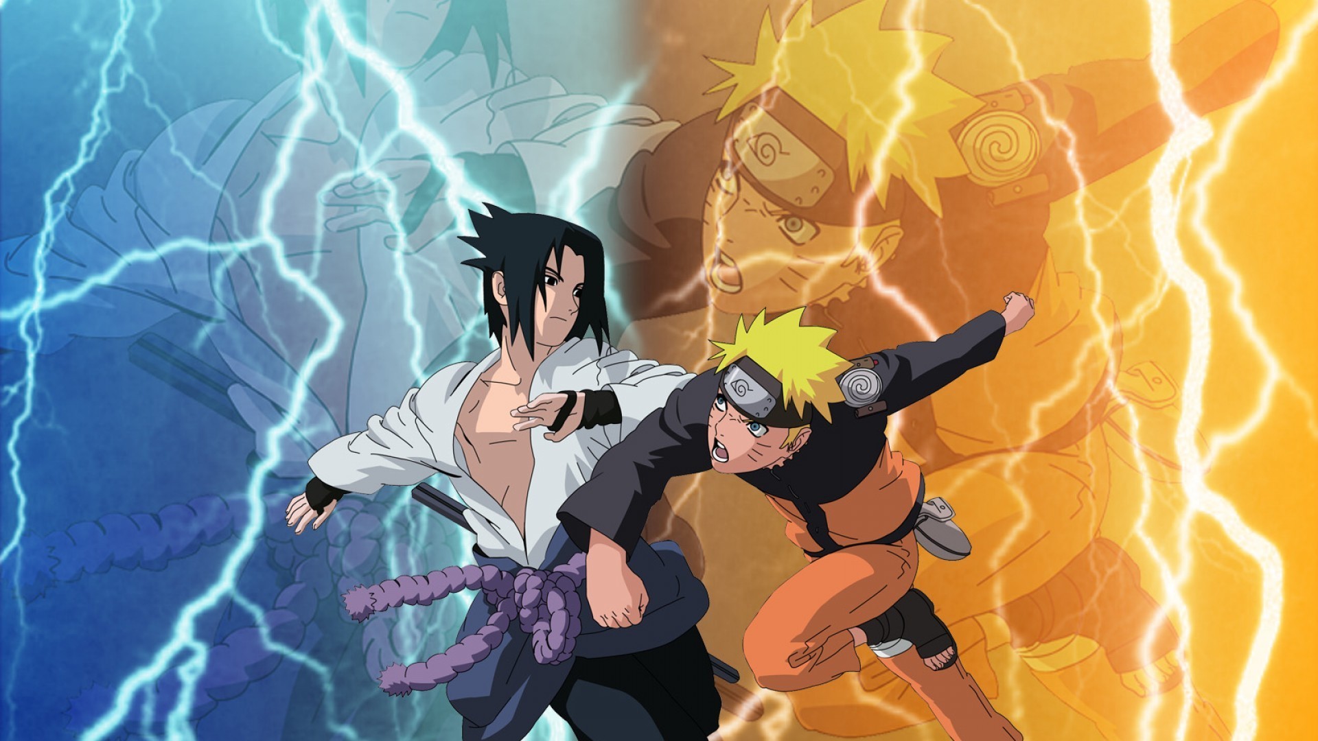 Naruto Uzumaki, Sasuke Uchiha, Fulmini, Naruto Shippuden, Full HD, sfondo per PC