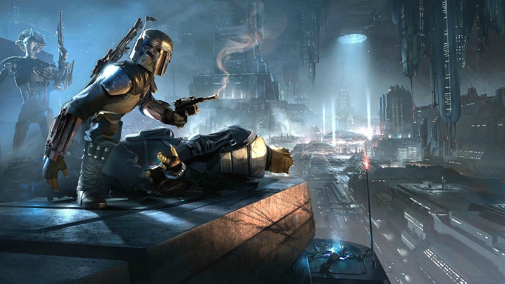 Boba Fett, Star Wars 1313, Coruscant, Blaster, Full HD, wallpaper per portatile