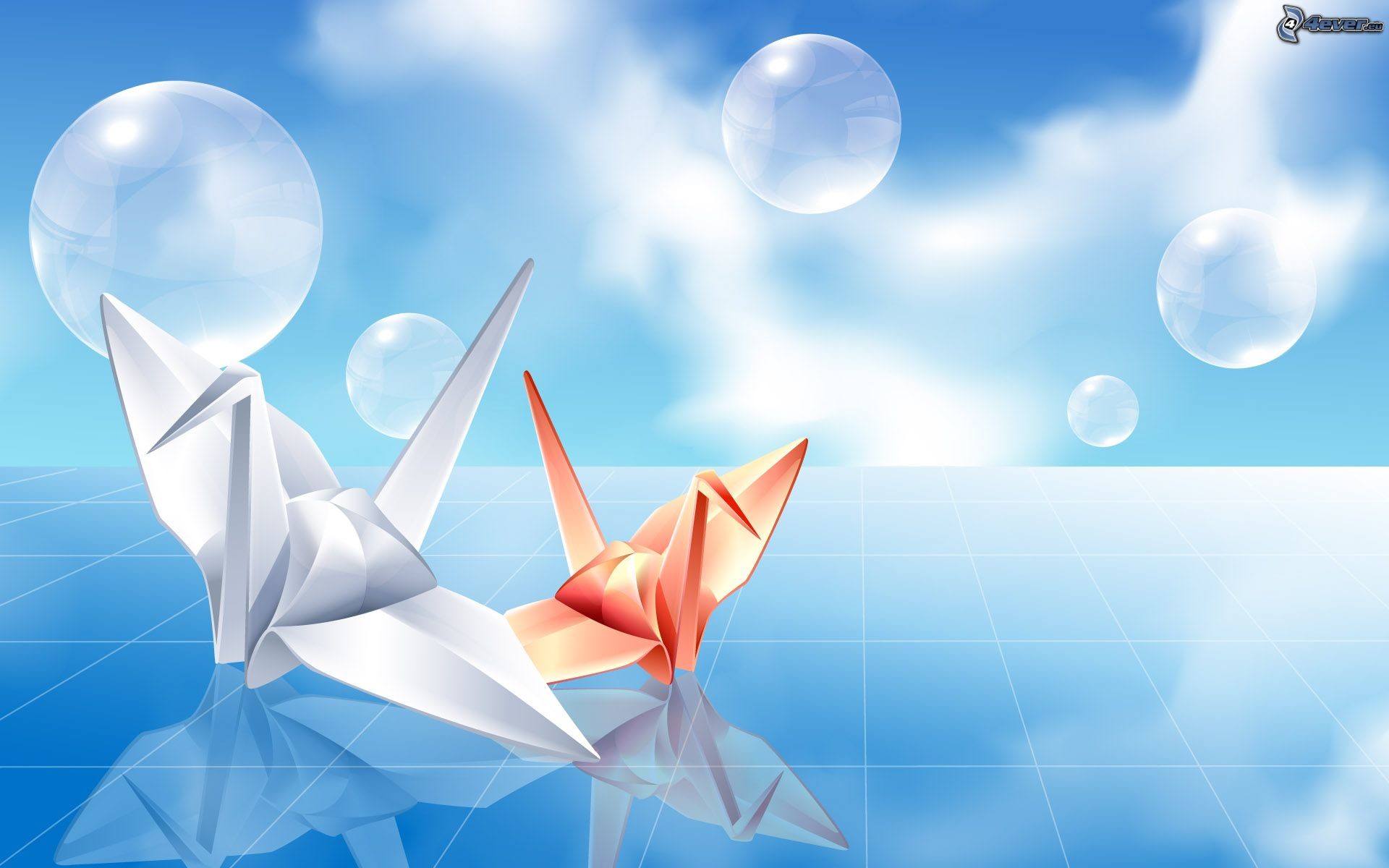 Gru di carta, Origami, Bolle, Cielo, 16:10 Full HD, sfondo widescreen