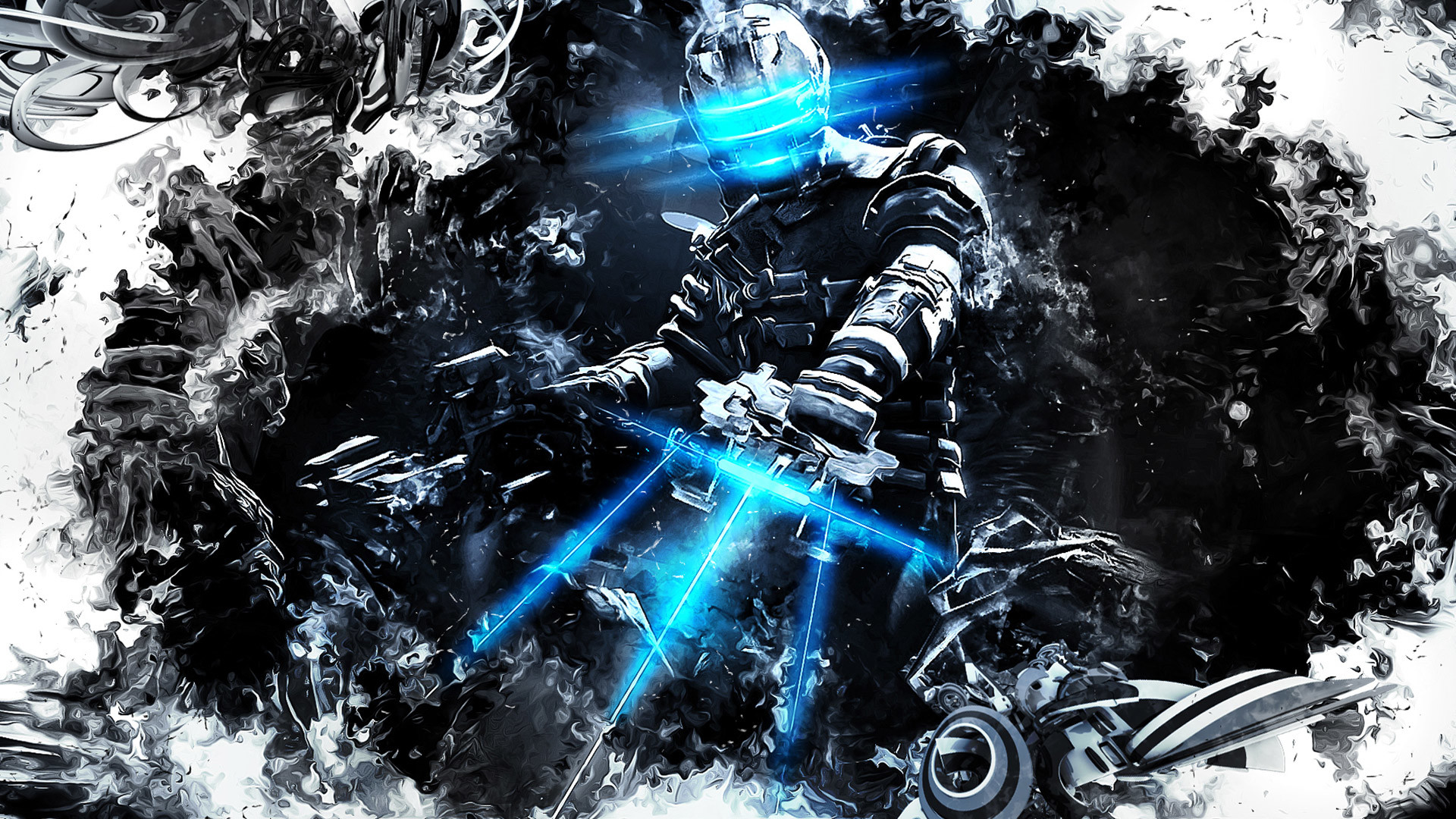 Isaac Clarke, Dead Space, Schizzi d'inchiostro, Luce blu, Full HD, sfondo per portatile