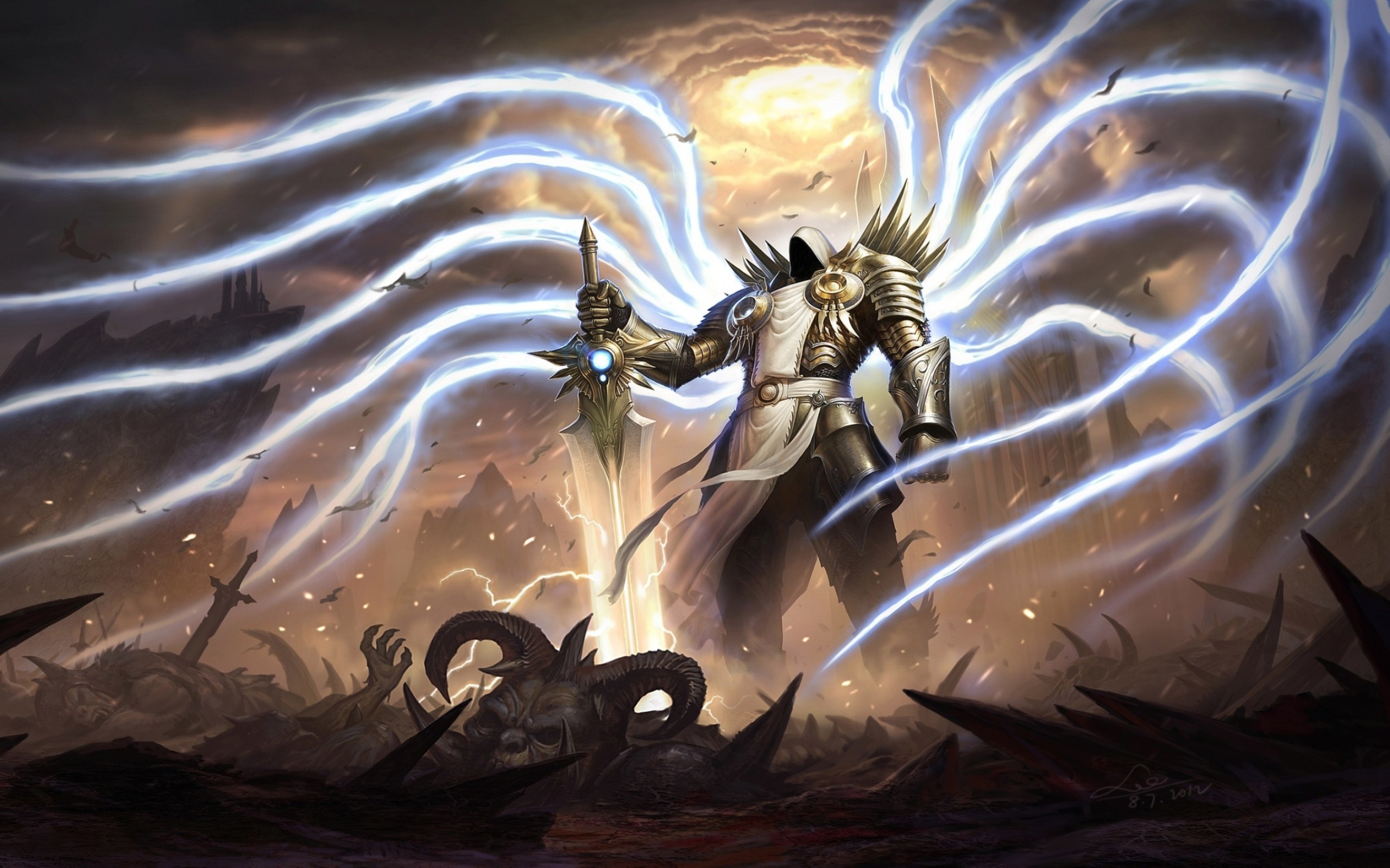 Tyrael, Diablo III, Arcangelo, Ali di luce, 2K, sfondo per PC