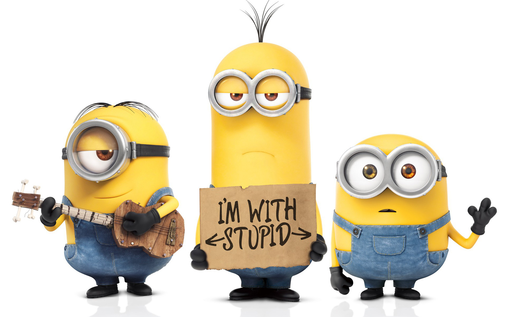 Stuart, Kevin, Bob, Minions, I'm With Stupid, Sfondo bianco, Full HD, wallpaper desktop