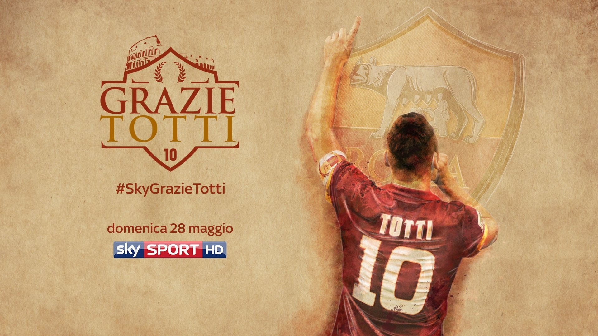 Francesco Totti, Grazie Totti, Sky Sport, AS Roma, Numero 10, 16:9 Full HD, wallpaper widescreen