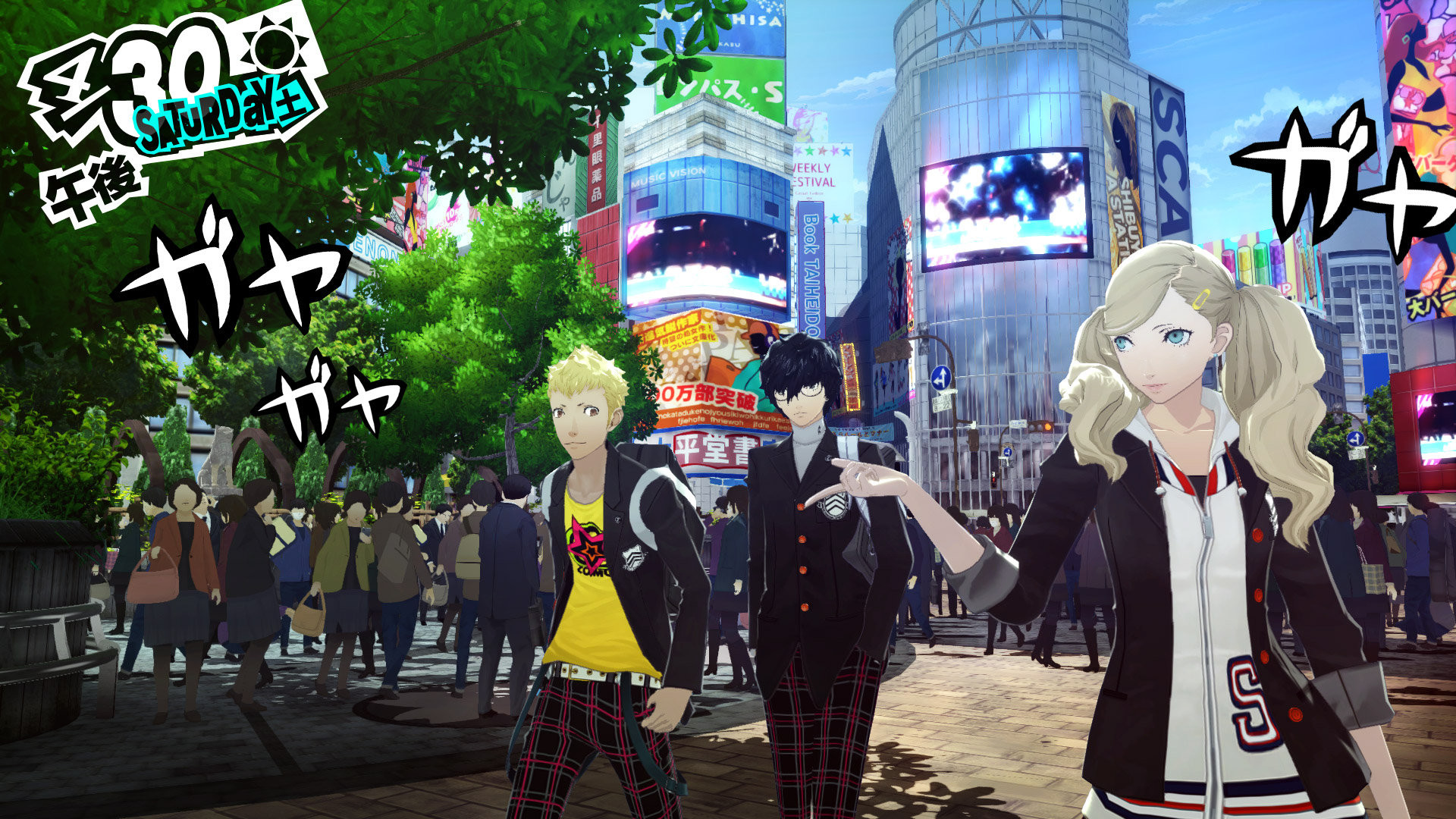 Ann Takamaki, Ryuji Sakamoto, Persona 5, Shibuya, Tokyo, 16:9 Full HD, sfondo widescreen