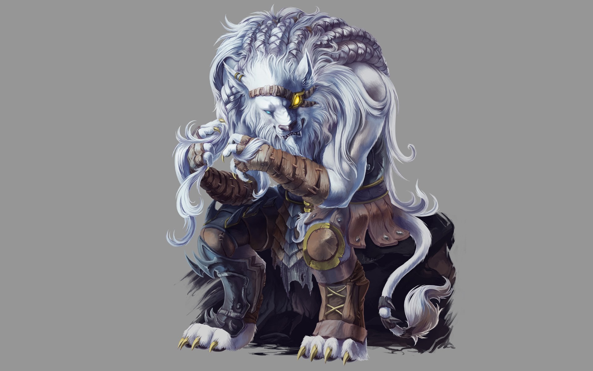 Rengar, League of Legends, Chibi, Sfondo grigio, 1920x1200, wallpaper desktop