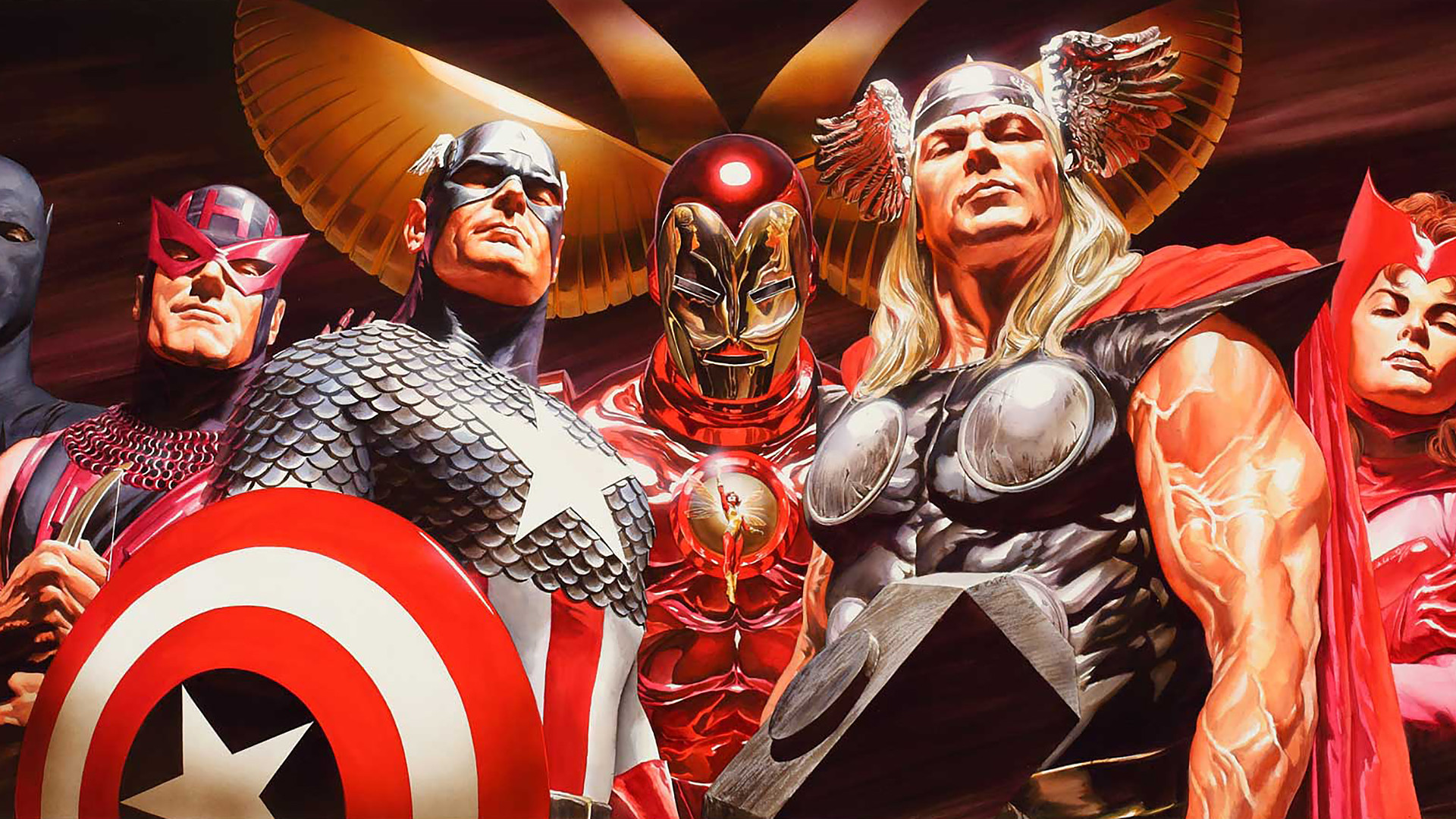 Avengers, Capitan America, Thor, Occhio di Falco, Alex Ross, 16:9 Full HD, sfondo widescreen