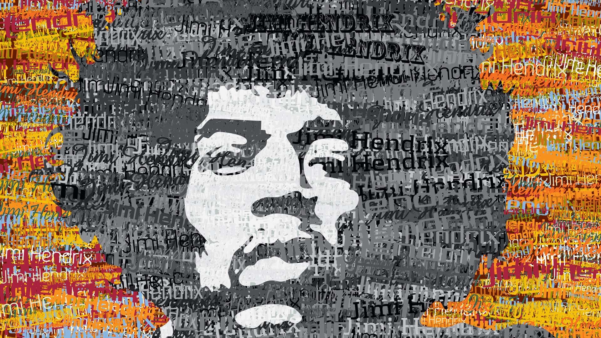 Jimi Hendrix, Tipografia, Ritratto, Arancione, 1920x1080, wallpaper desktop