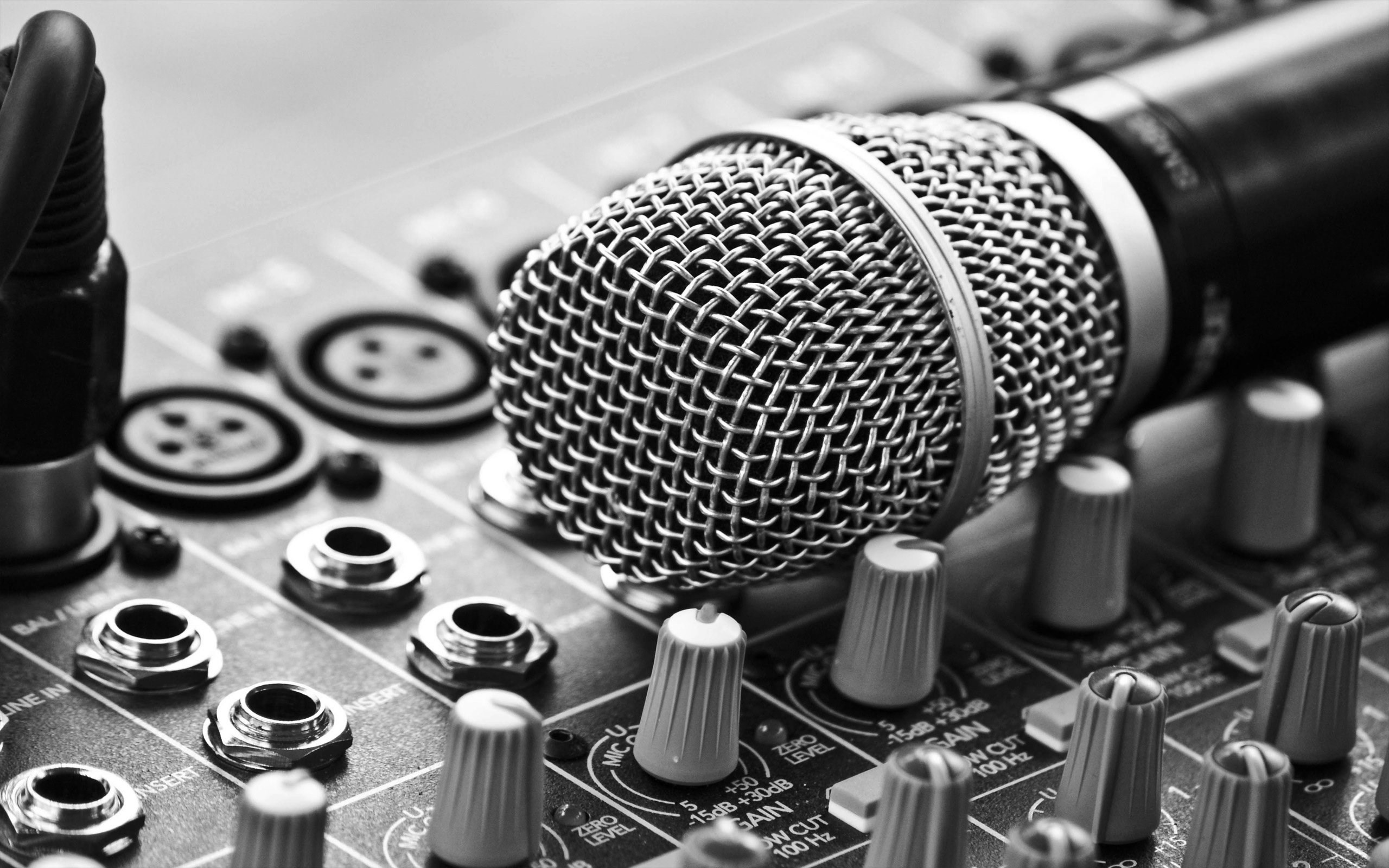 Microfono, Mixer audio, Bianco e nero, 2K 1600p, sfondo desktop