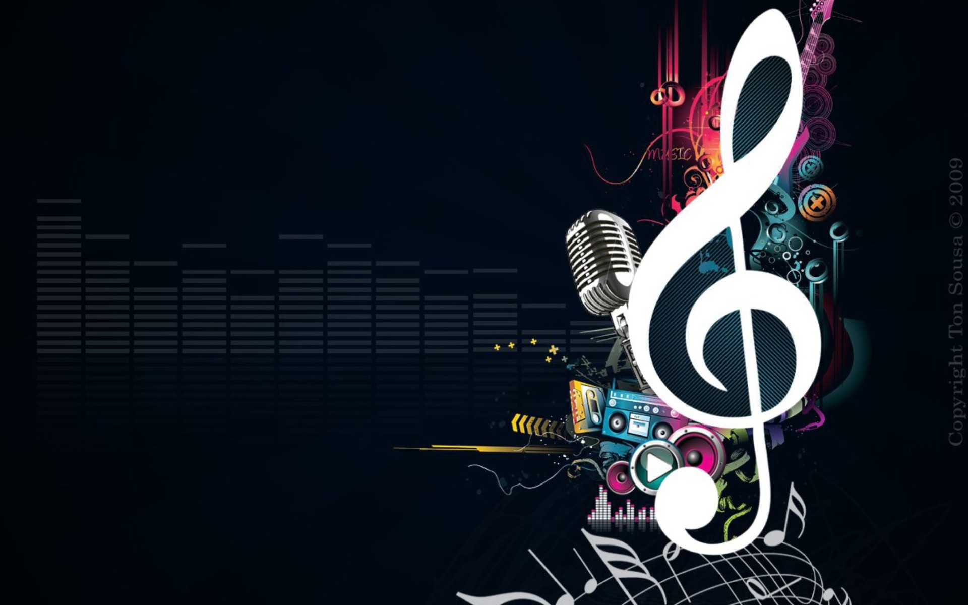Chiave di violino, Microfono, Arte digitale, Sfondo nero, 1920x1200, wallpaper desktop