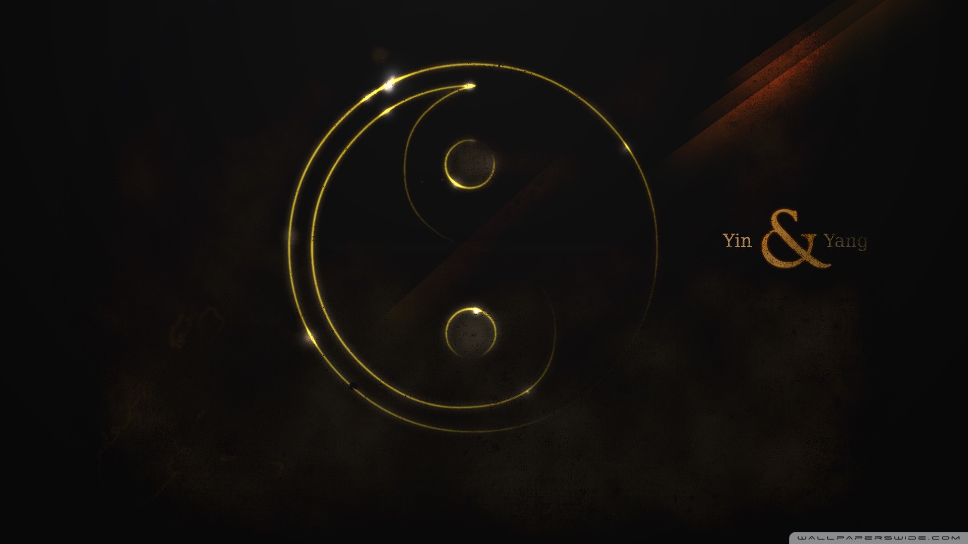 Yin e yang, Linee dorate, Sfondo scuro, Full HD, wallpaper per PC