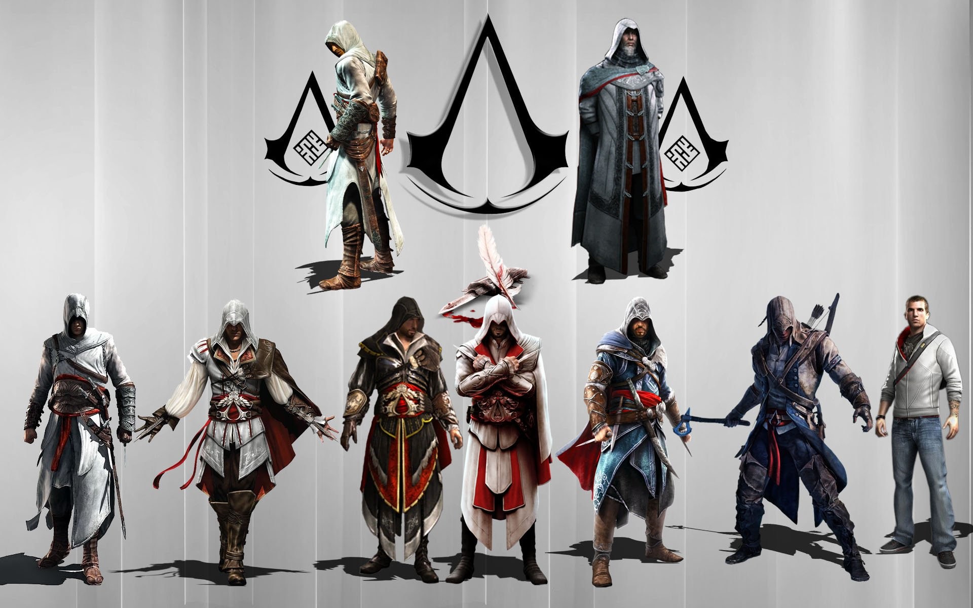 Assassin's Creed, Altaïr, Ezio Auditore, Connor Kenway, Desmond Miles, Simbolo degli Assassini, sfondo desktop
