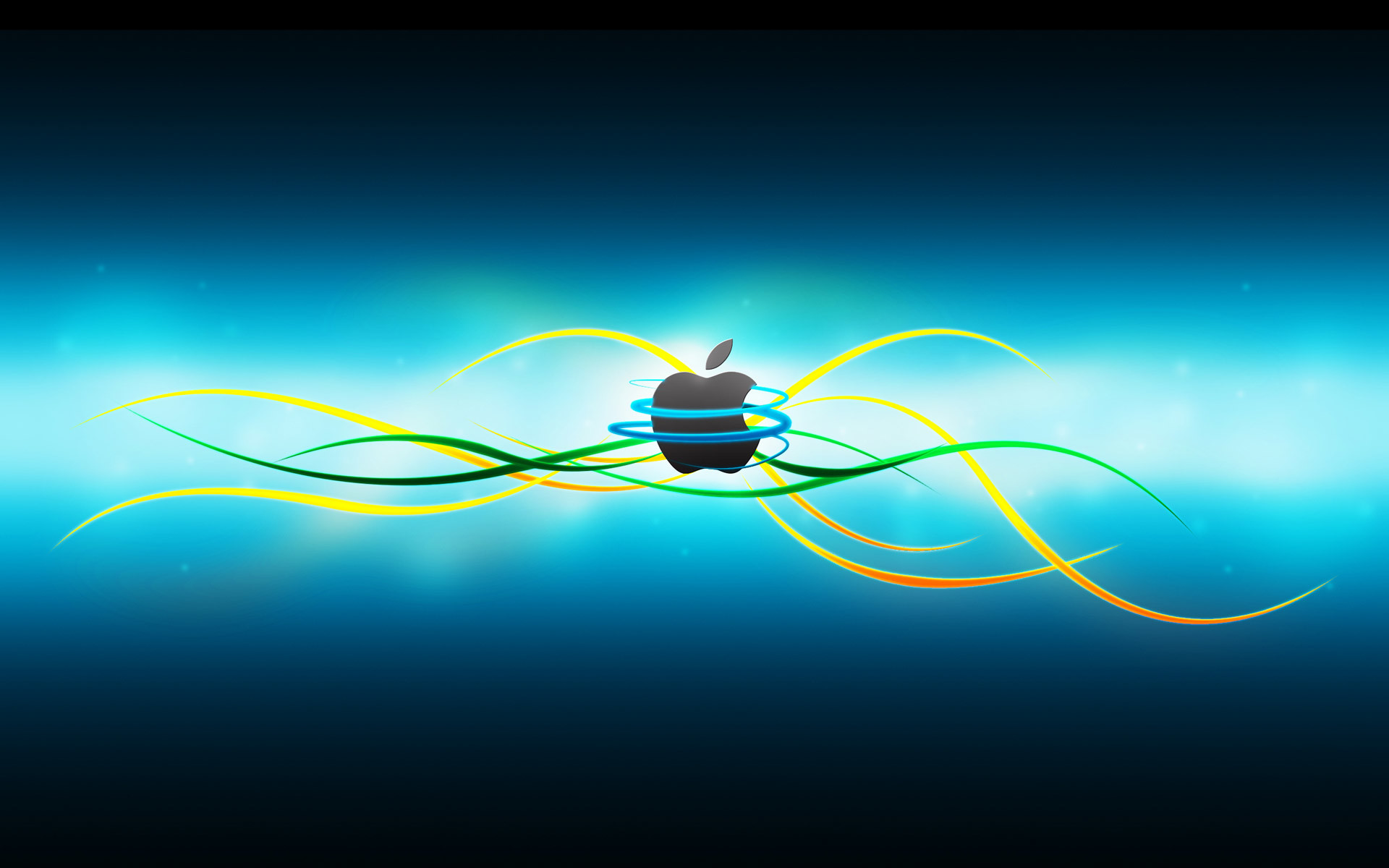 Logo Apple, Onde luminose, Azzurro, Full HD, wallpaper per PC