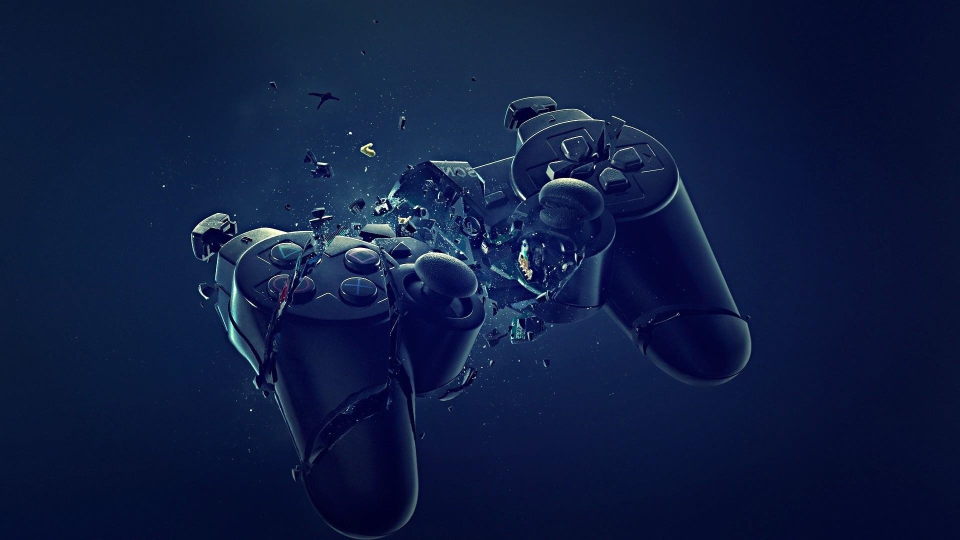 DualShock 4, PlayStation 4, Controller, Disintegrazione, Blu scuro, sfondo 1920x1080 per PC