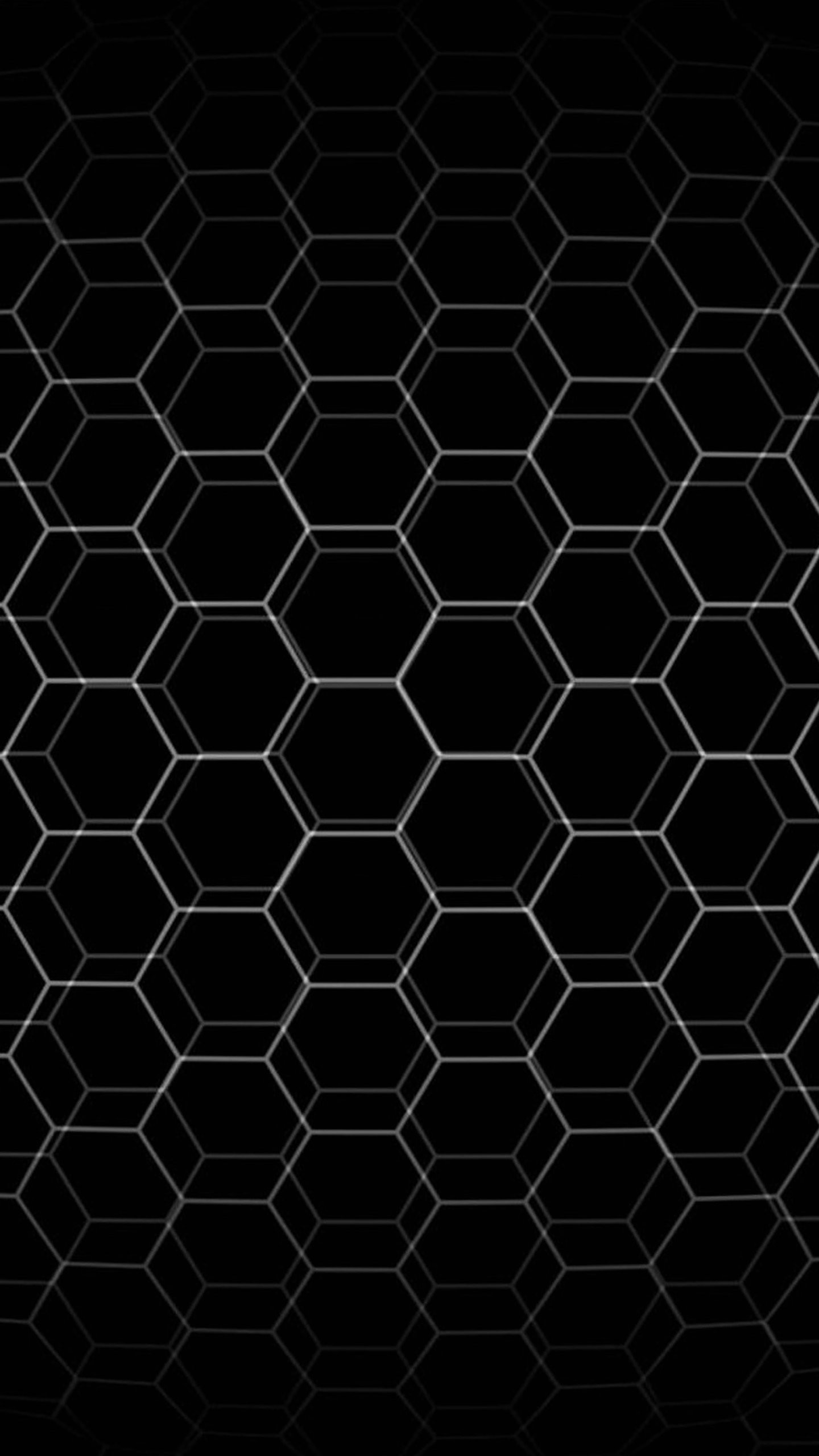 Esagoni, Sfondo nero, Pattern, QHD+, schermata di blocco LG G4