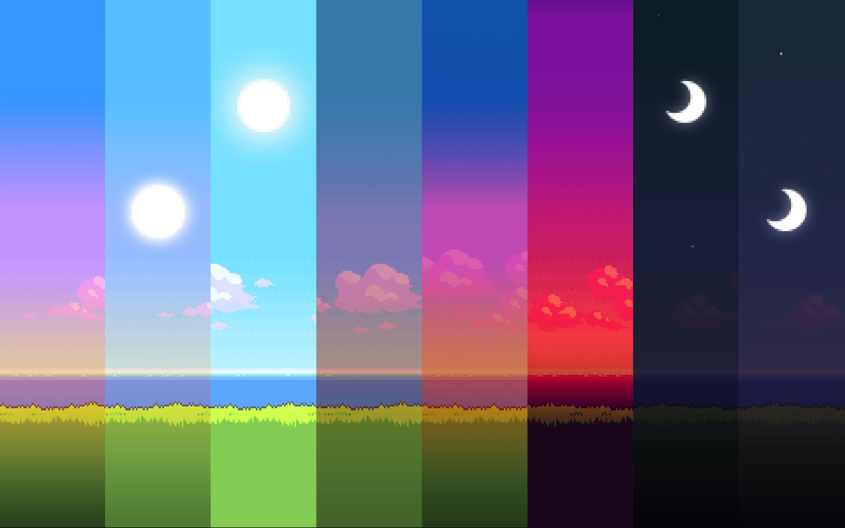 Pixel art, Giorno e notte, Colori del cielo, 2800x1750, sfondo MacBook Pro