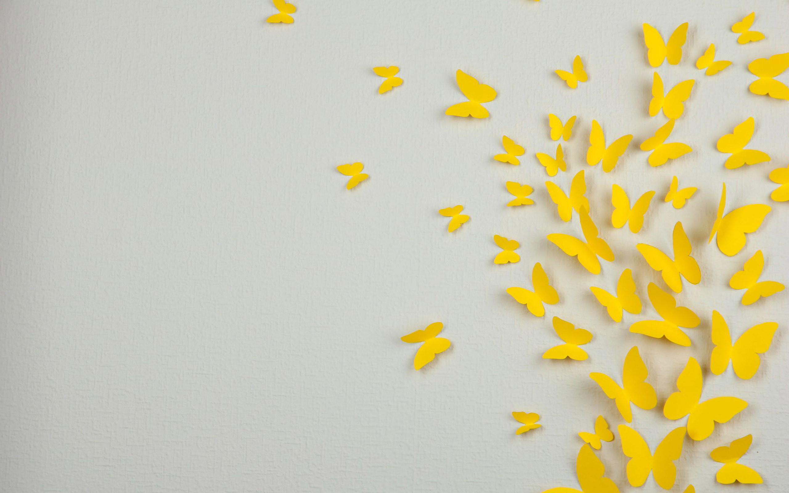 Farfalle di carta, Farfalle gialle, Grigio chiaro, 2K, wallpaper per PC