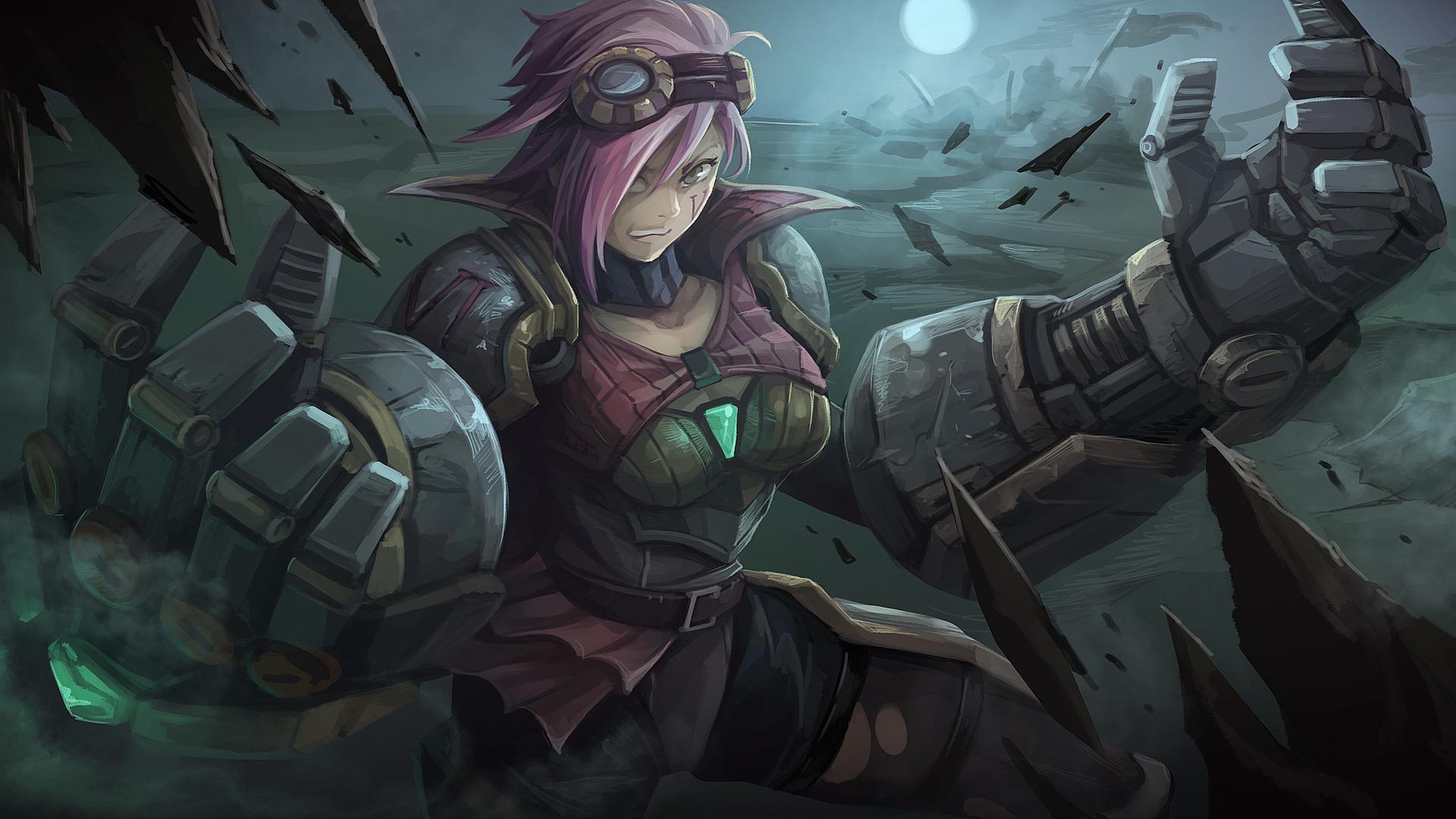 Vi, League of Legends, Notte, Guanti, 16:9 Full HD, sfondo widescreen