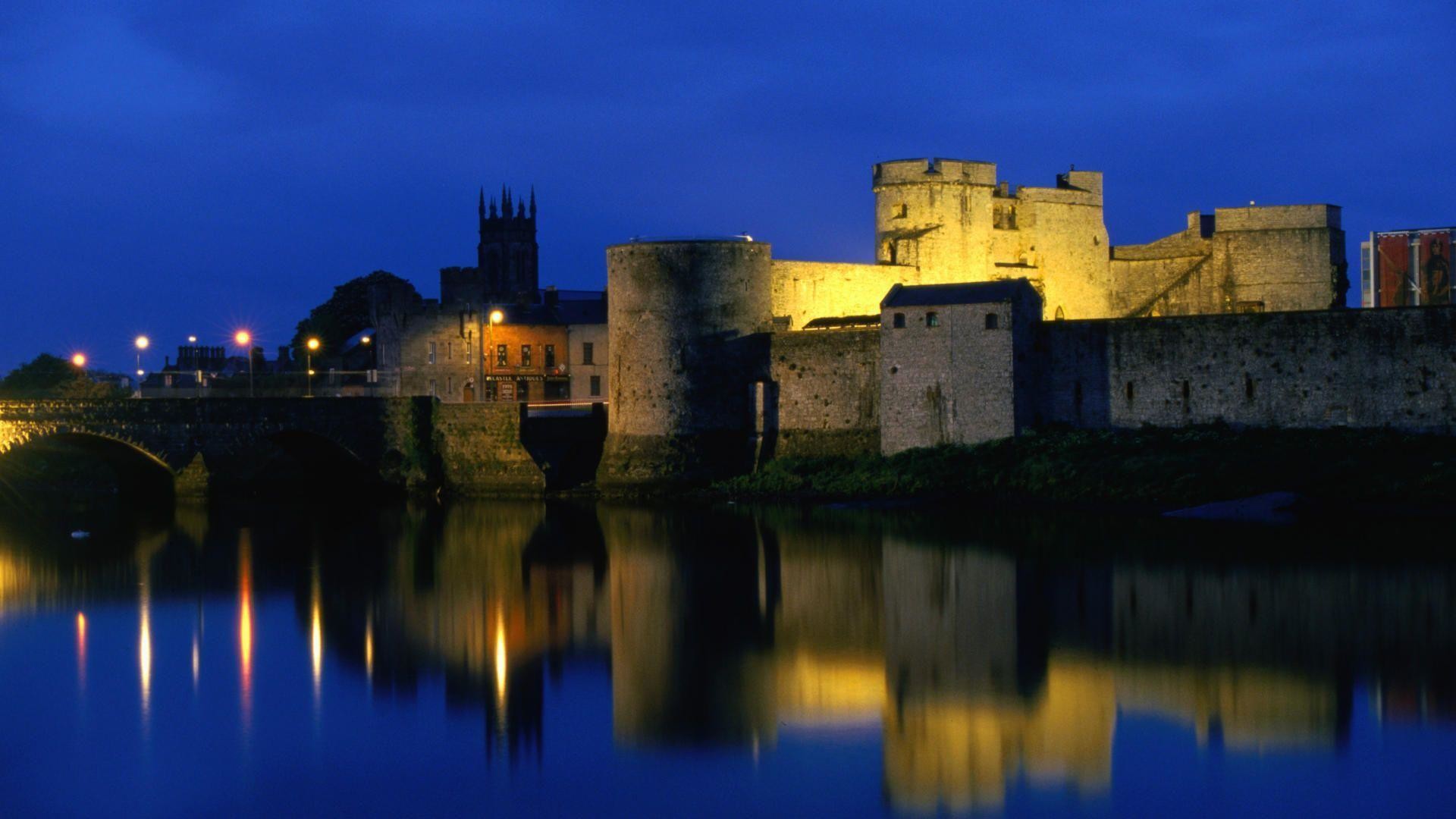 Castello di Re Giovanni, King John's Castle, Limerick, Irlanda, Notte, sfondo Full HD per portatile