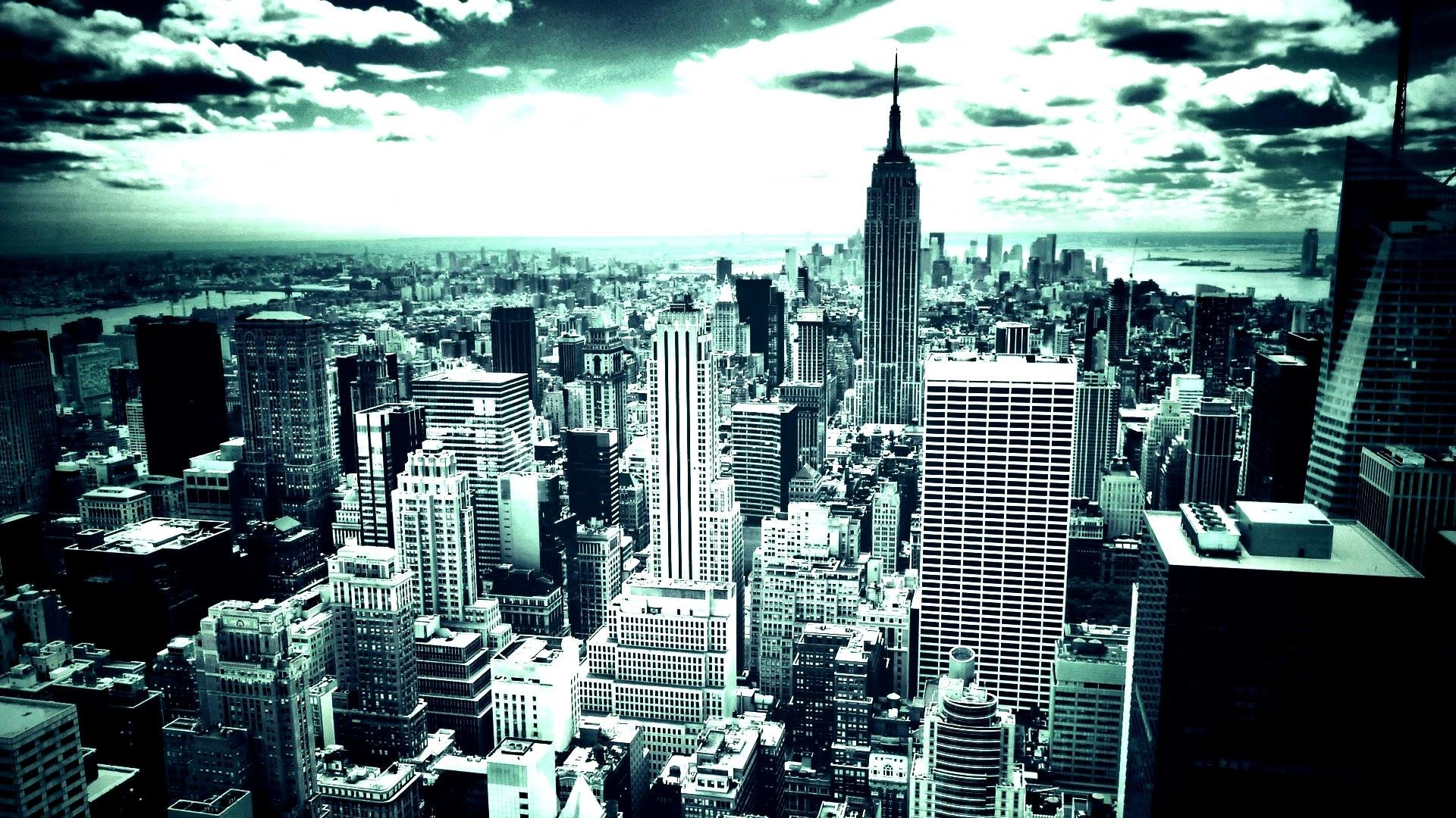 Empire State Building, Manhattan, New York, Vista aerea, Toni verdi, sfondo desktop 1080p