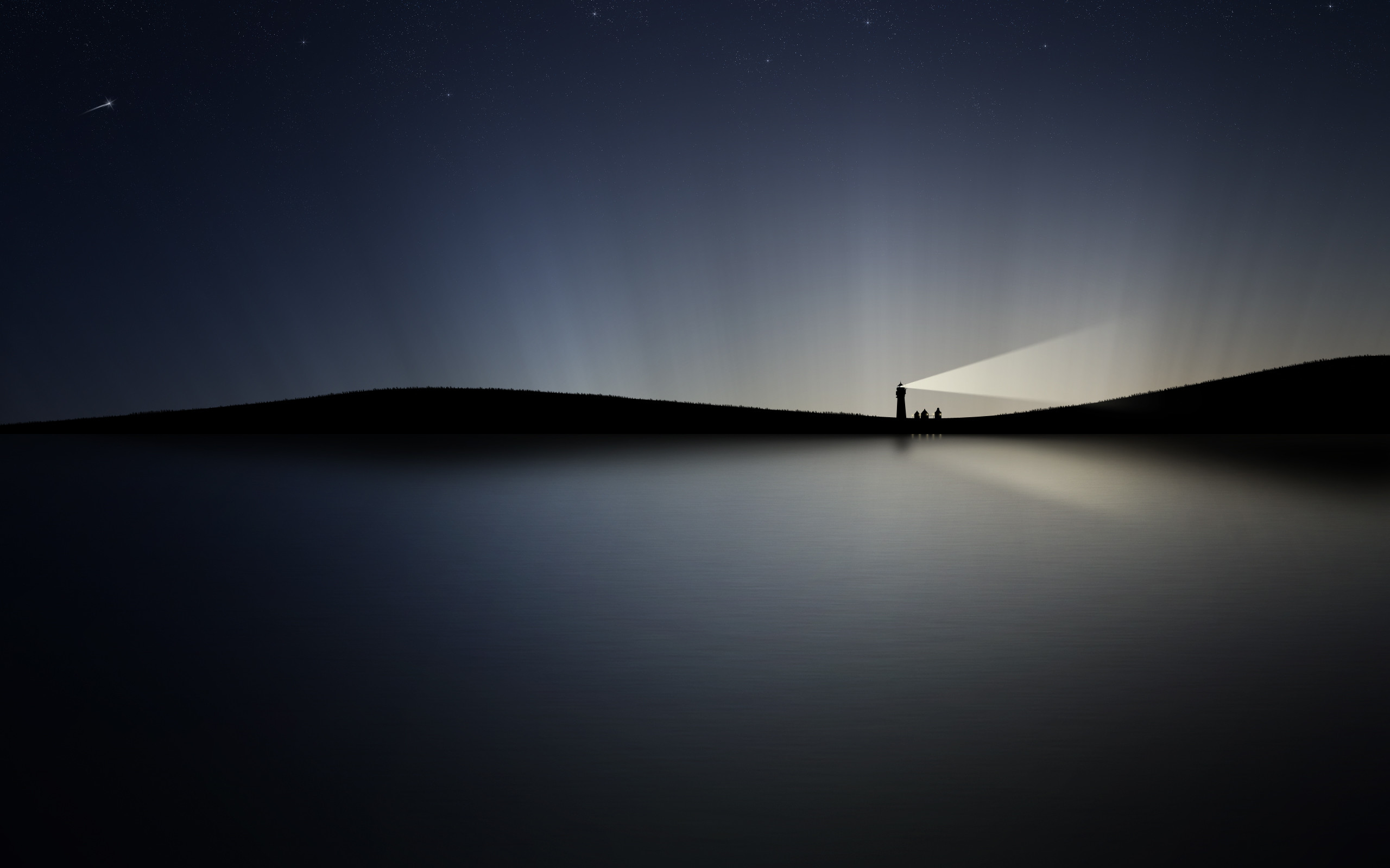 Orizzonte, Notte, Luce, Minimalista, 2K, sfondo desktop