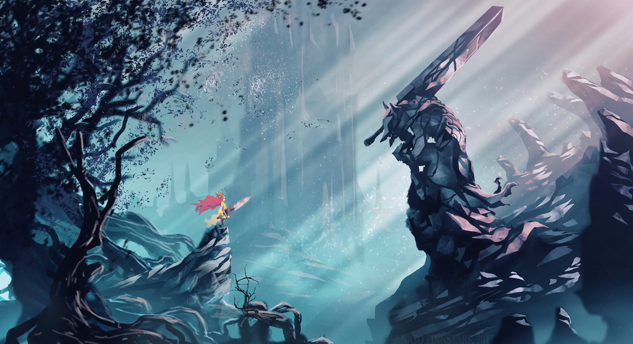 Gatsu, Armatura del Berserker, Berserk, Foresta, Raggi di luce, Full HD, sfondo Windows 11
