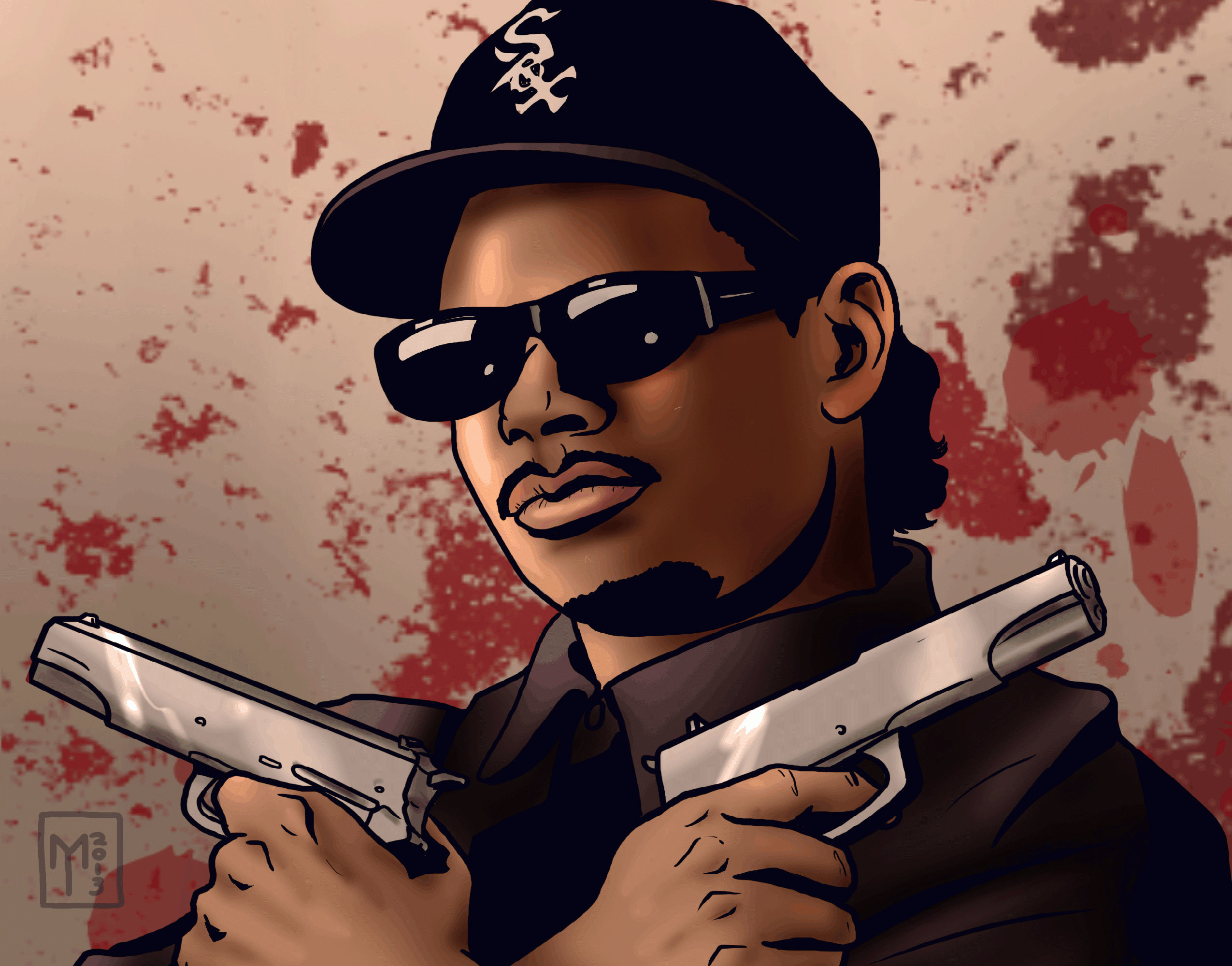 Eazy-E, Pistole, Cappellino, Illustrazione, Full HD, sfondo Windows 11