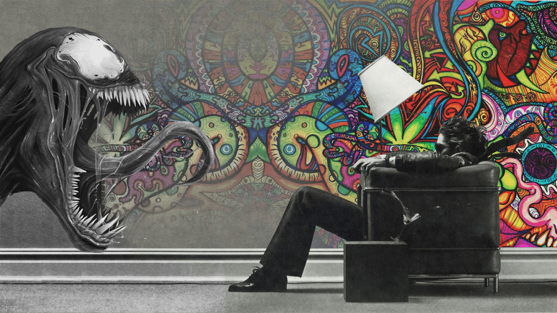 Venom, Marvel, Arte psichedelica, Poltrona, Full HD, sfondo per PC e portatile