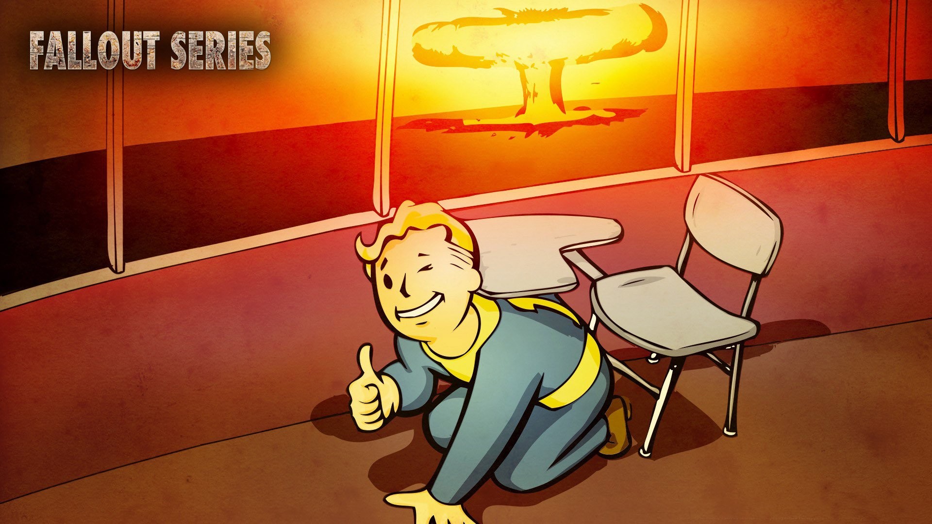 Vault Boy, Fallout, Fungo atomico, Aula, Duck and Cover, Full HD, sfondo per PC e portatile