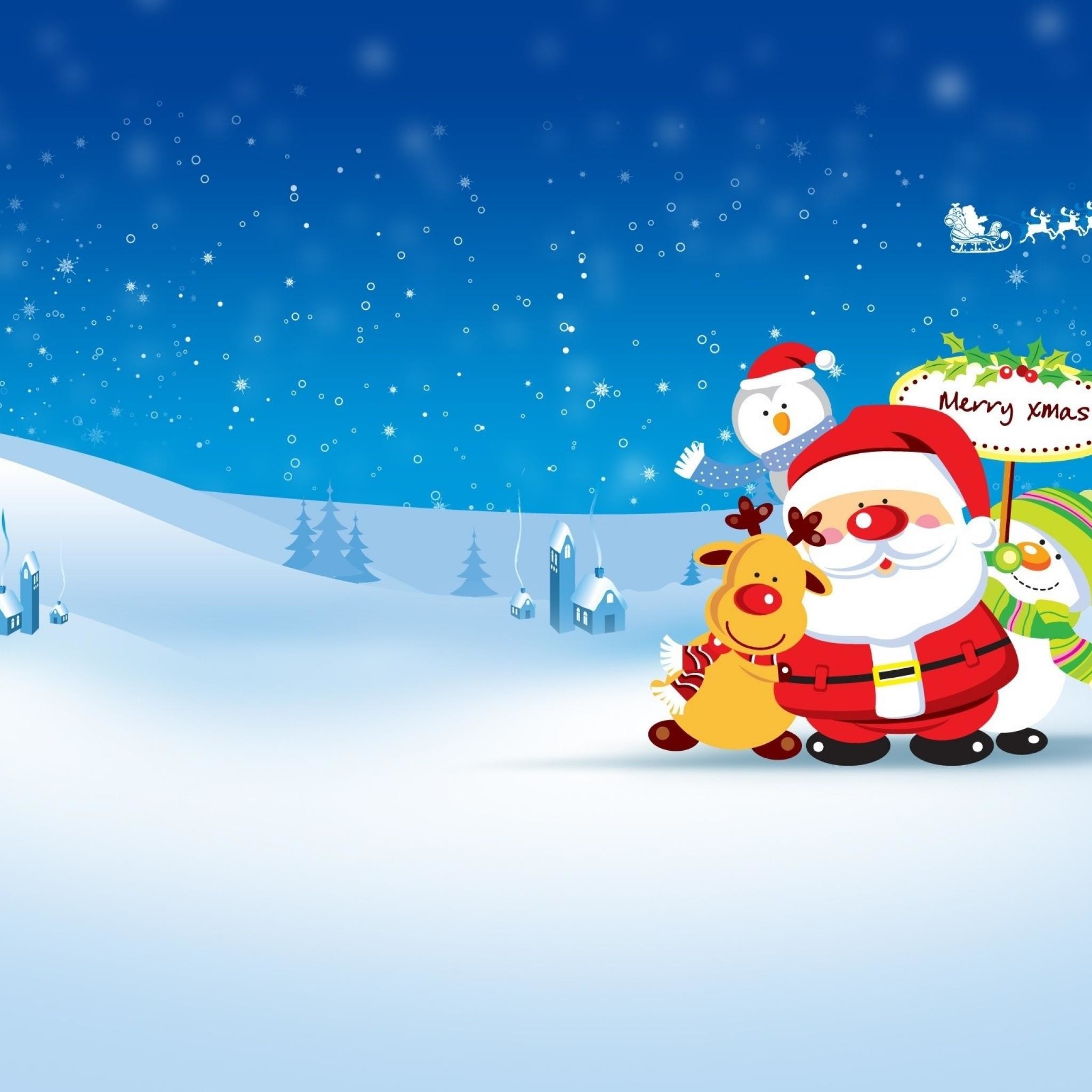 Babbo Natale, Renna, Pupazzo di neve, Natale, Neve, wallpaper iPad