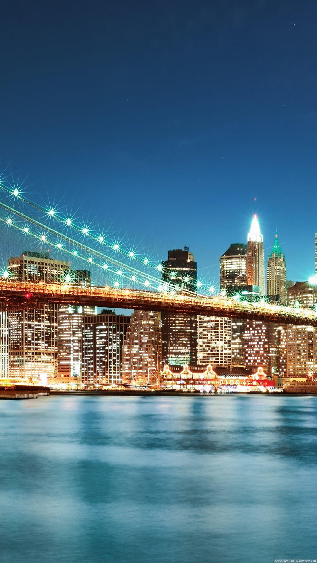 Ponte di Brooklyn, New York, Notte, Fiume, Full HD, schermata di blocco del cellulare