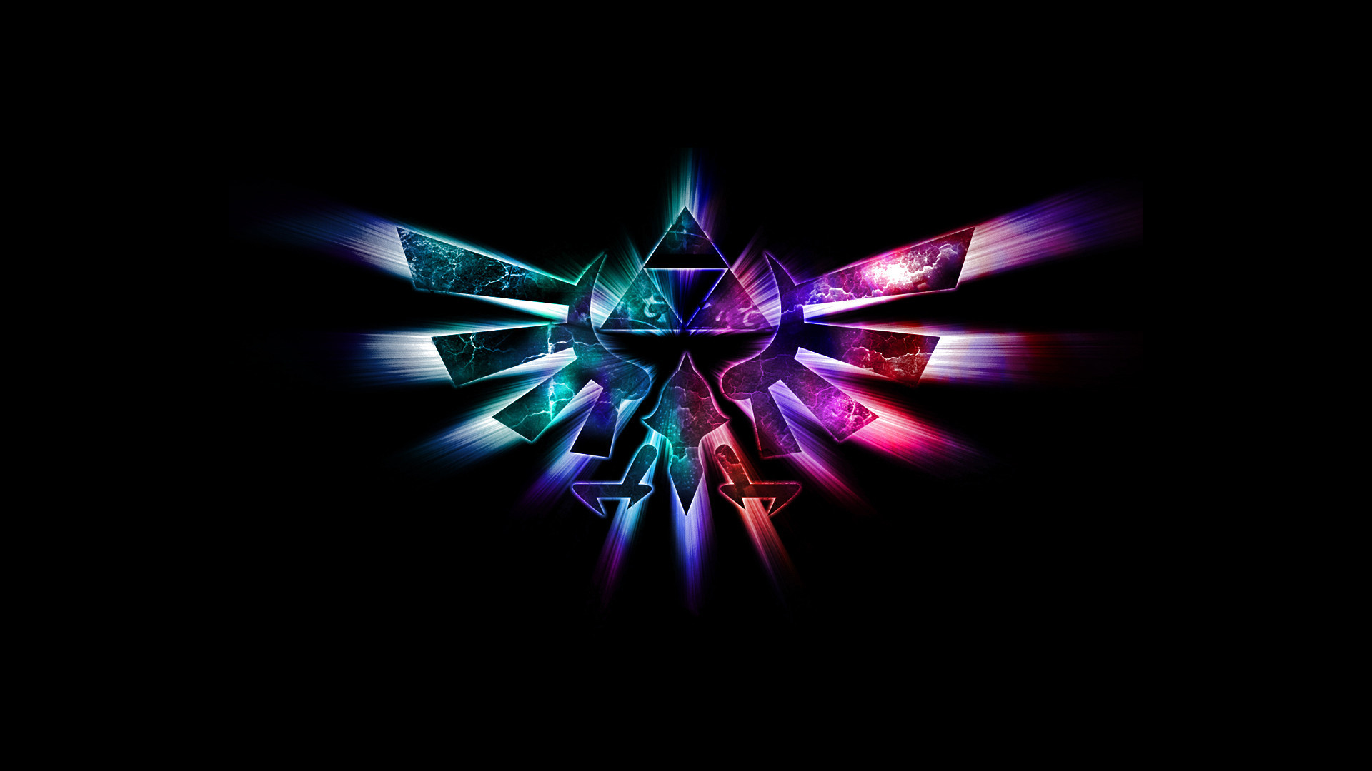 Stemma di Hyrule, Triforza, Neon, Sfondo nero, 16:9 Full HD, wallpaper widescreen