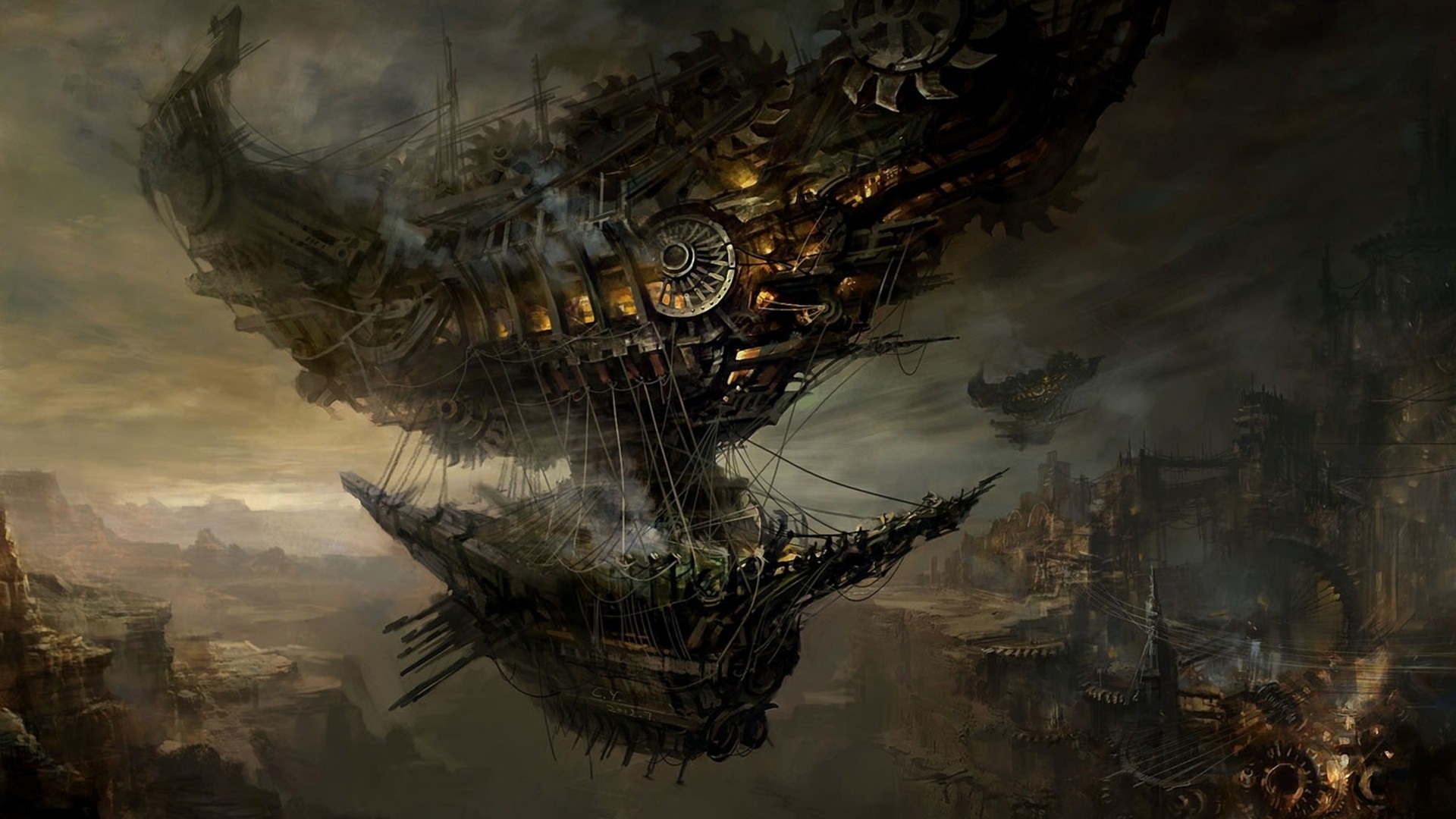 Nave volante, Steampunk, Concept art, 1920x1080, immagine di sfondo
