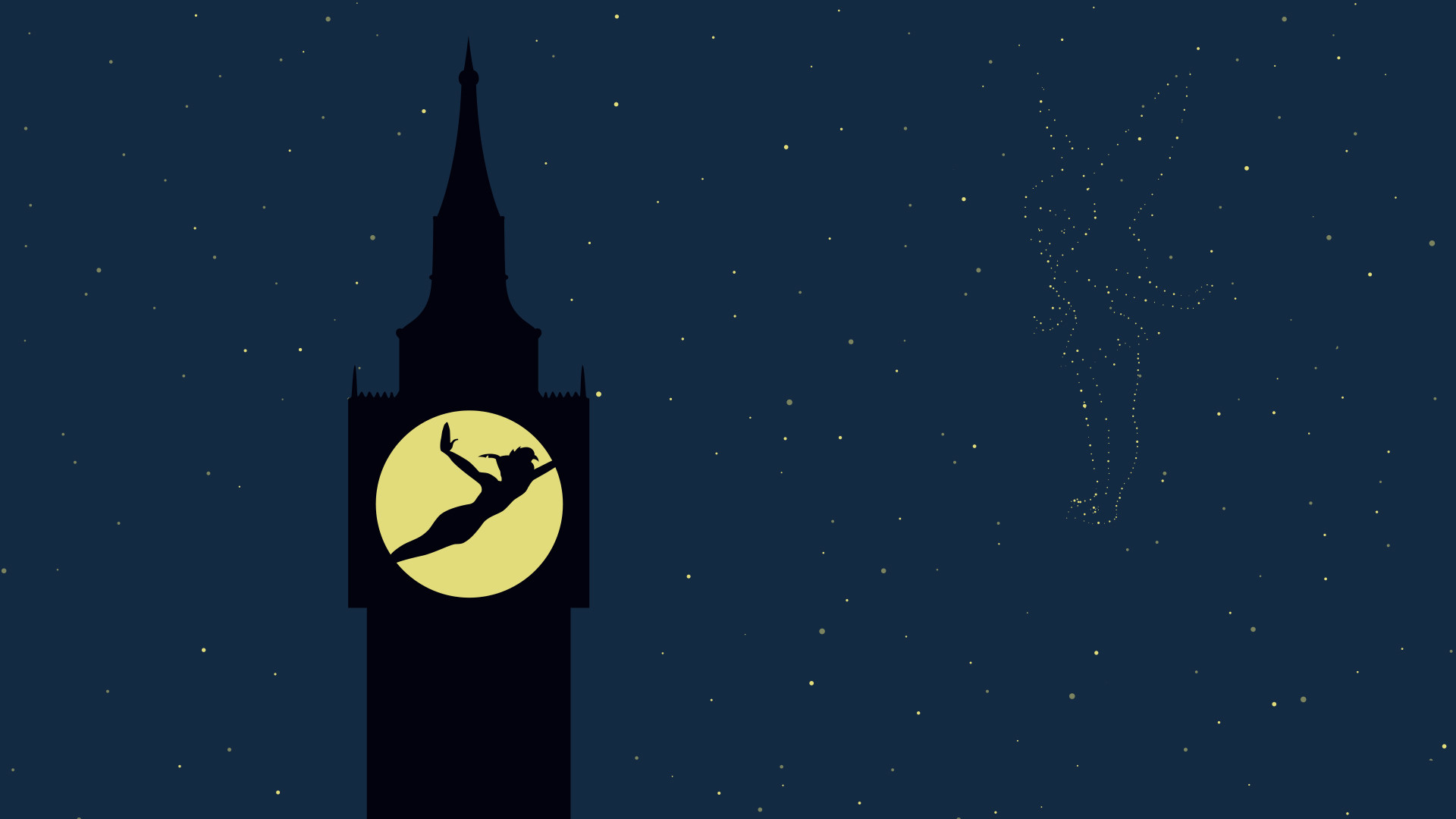 Peter Pan, Big Ben, Silhouette, Luna, 16:9 Full HD, sfondo widescreen