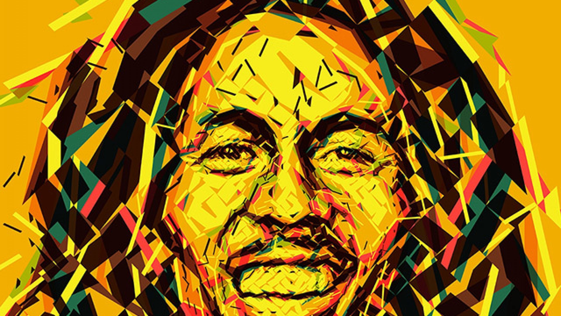 Bob Marley, Arte geometrica, Ritratto, Giallo, 16:9 Full HD, sfondo widescreen