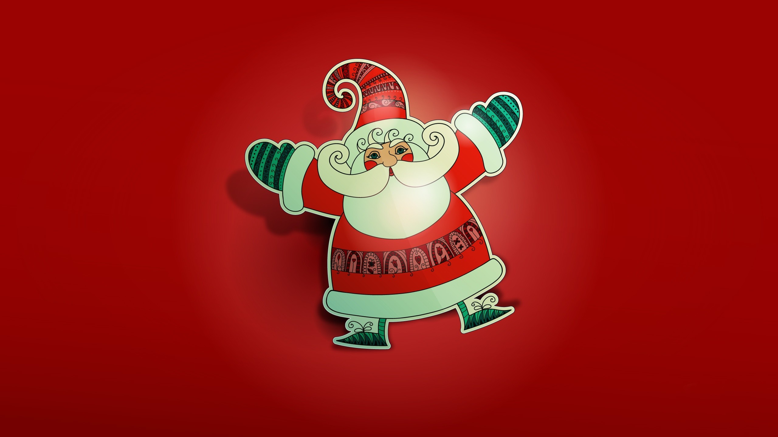 Babbo Natale, Illustrazione, Sfondo rosso, 2K, wallpaper per PC