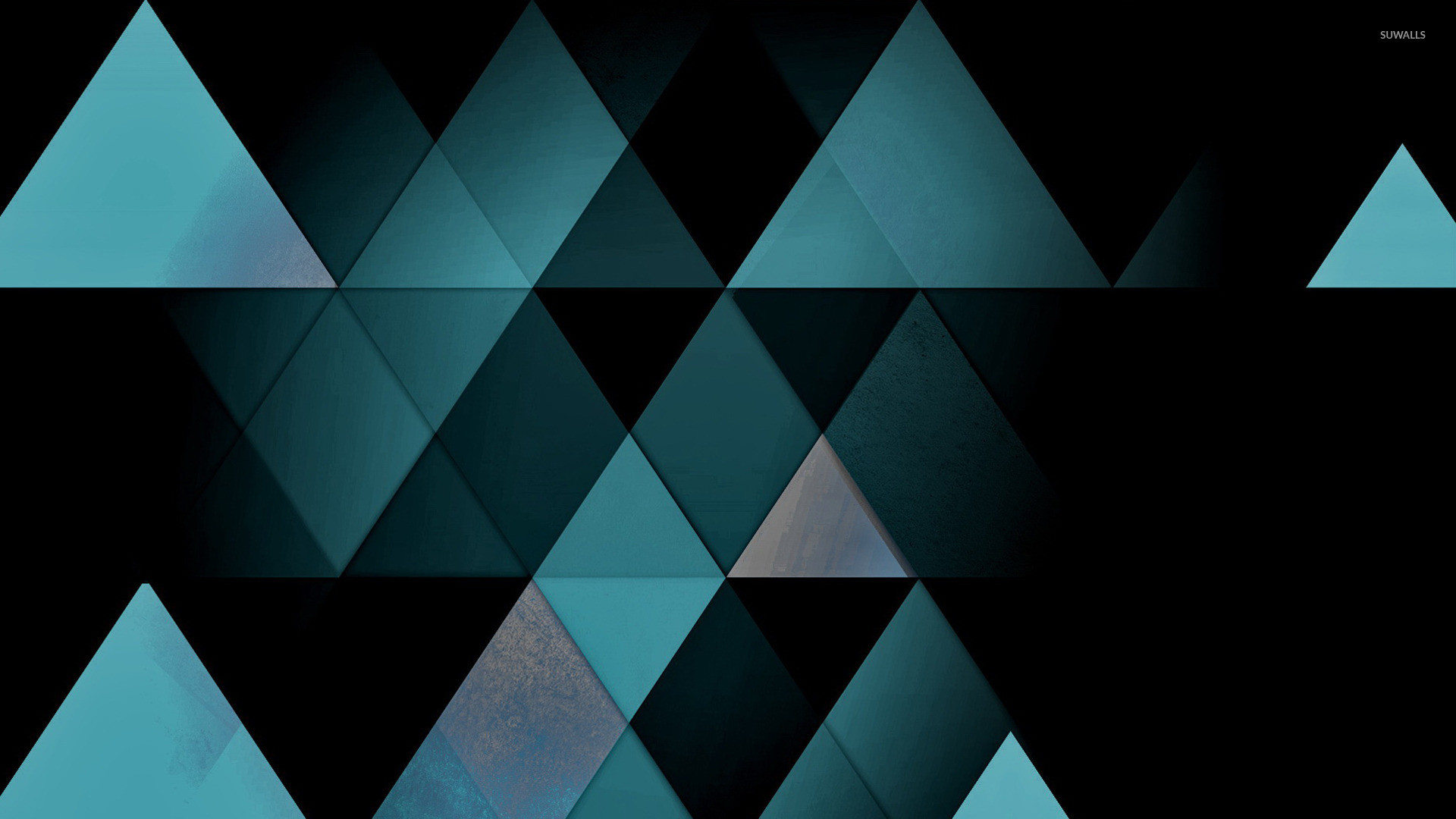 Triangoli, Motivo geometrico, Verde acqua, Sfondo nero, 16:9 Full HD, wallpaper widescreen