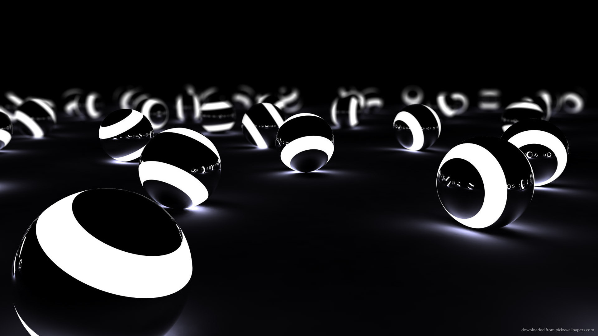 Sfere, Bianco e nero, Luce, Rendering 3D, Full HD, sfondo per PC