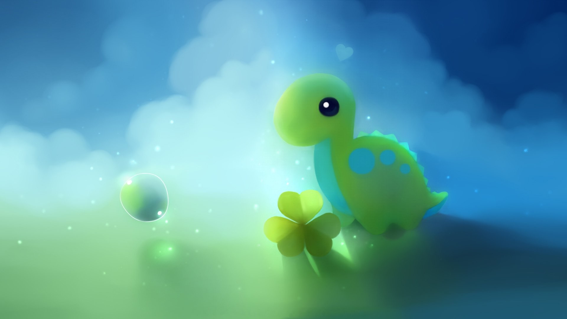 Dinosauro, Quadrifoglio, Illustrazione, Verde, Full HD, sfondo Windows 11