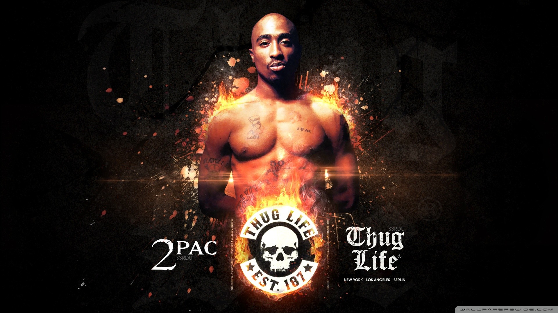 Tupac Shakur, 2Pac, Thug Life, Fuoco, 16:9 Full HD, sfondo widescreen