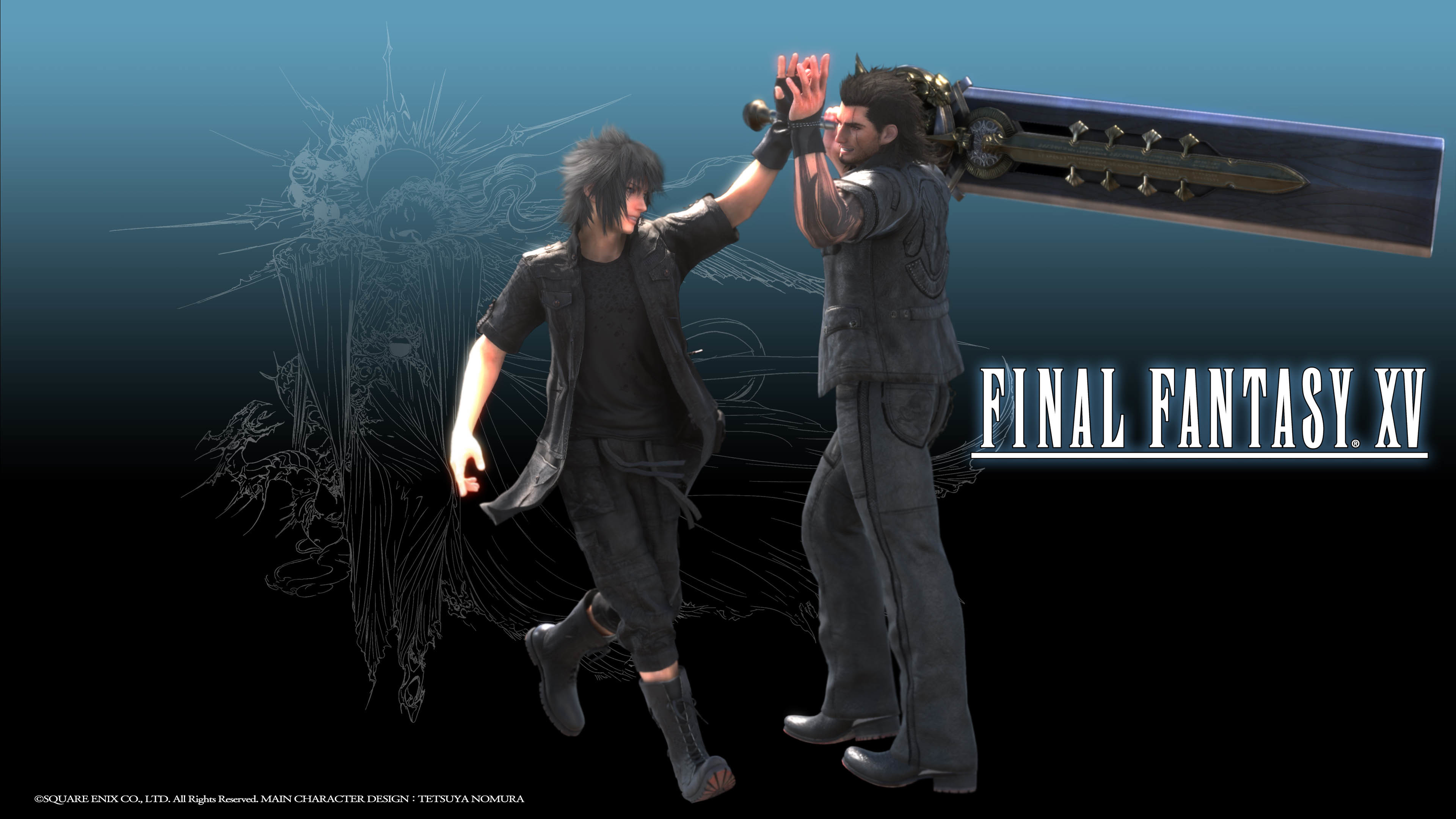 Noctis Lucis Caelum, Gladiolus Amicitia, Final Fantasy XV, Logo, Spadone, sfondo desktop 3840x2160