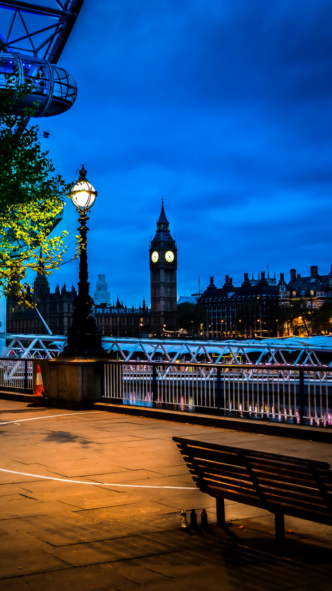 Big Ben, Londra, Lungofiume, Lampione, Sera, Full HD, schermata di blocco del cellulare