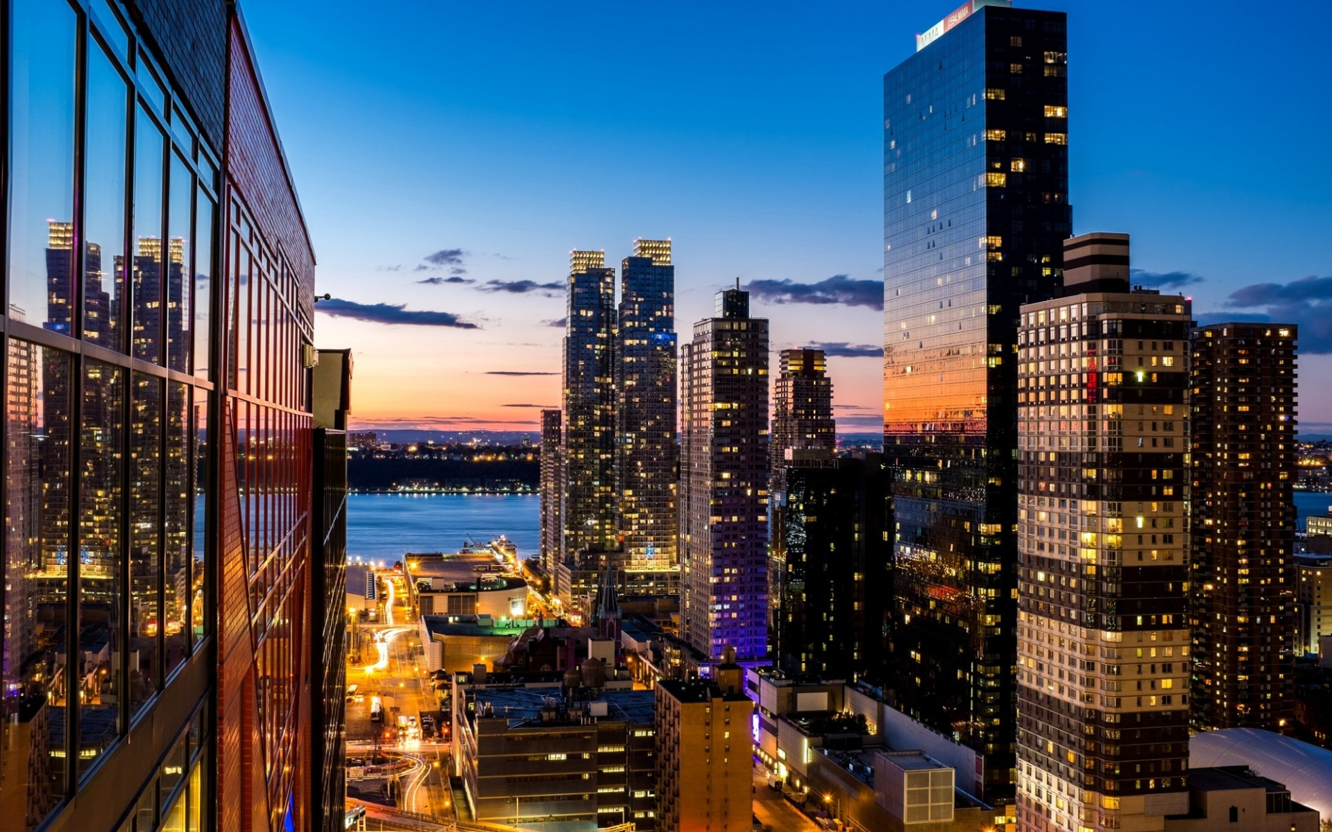 Manhattan, New York, Grattacieli, Crepuscolo, Skyline, 1920x1200, sfondo MacBook Pro