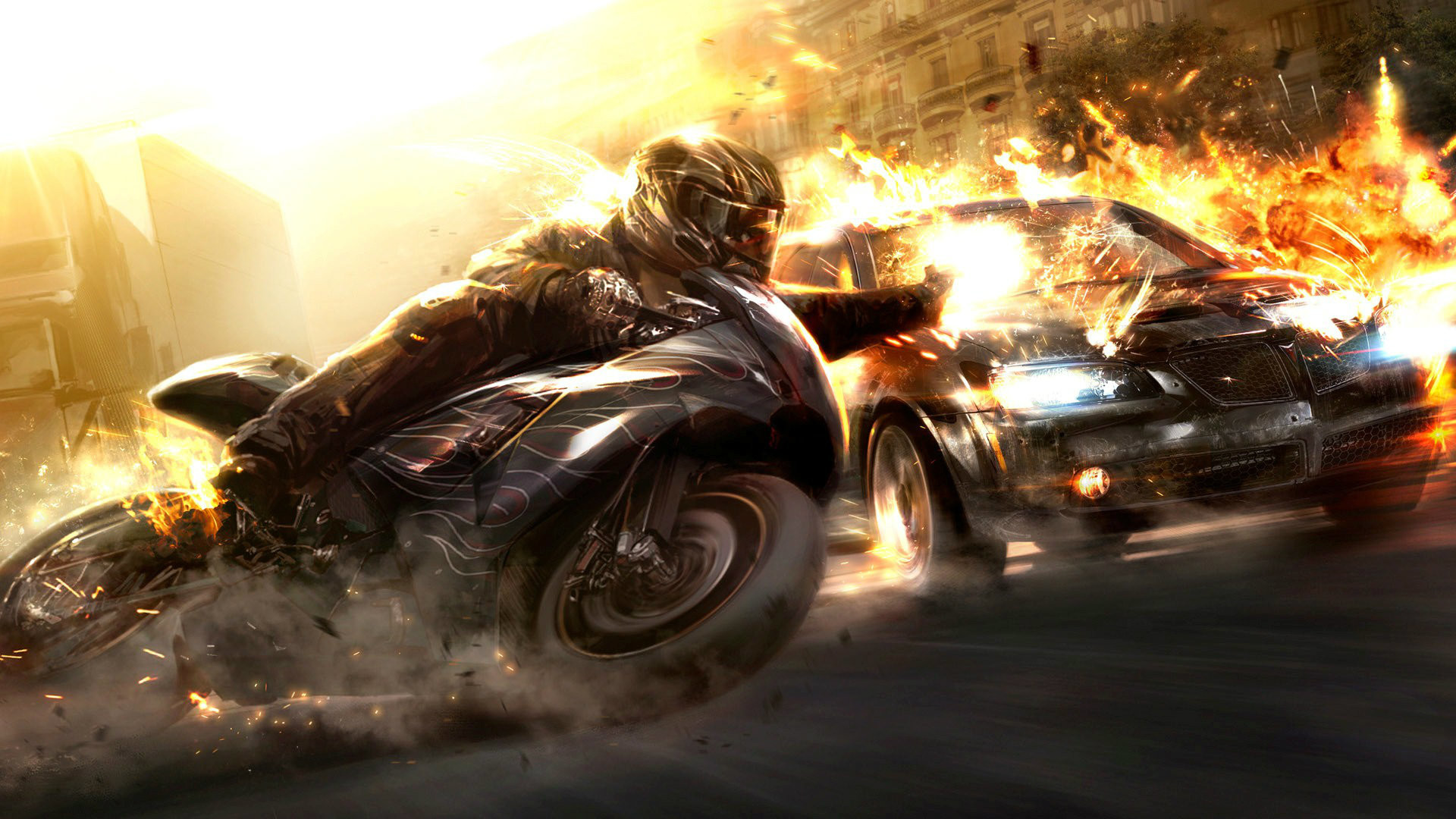 Moto, Inseguimento, Fiamme, Full HD, sfondo per PC