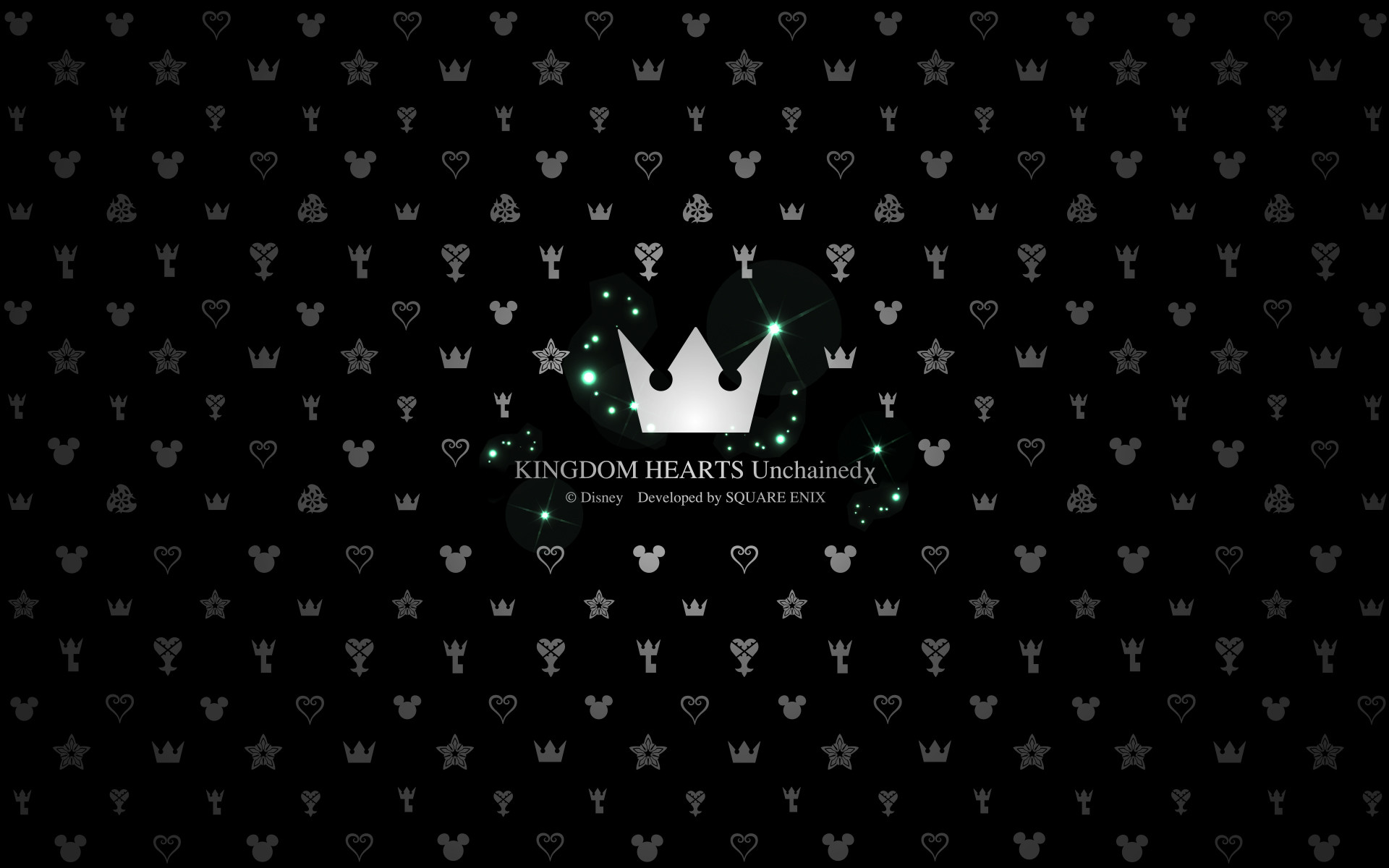 Kingdom Hearts Unchained χ, Corona, Simboli, Sfondo nero, 16:10 Full HD, wallpaper widescreen