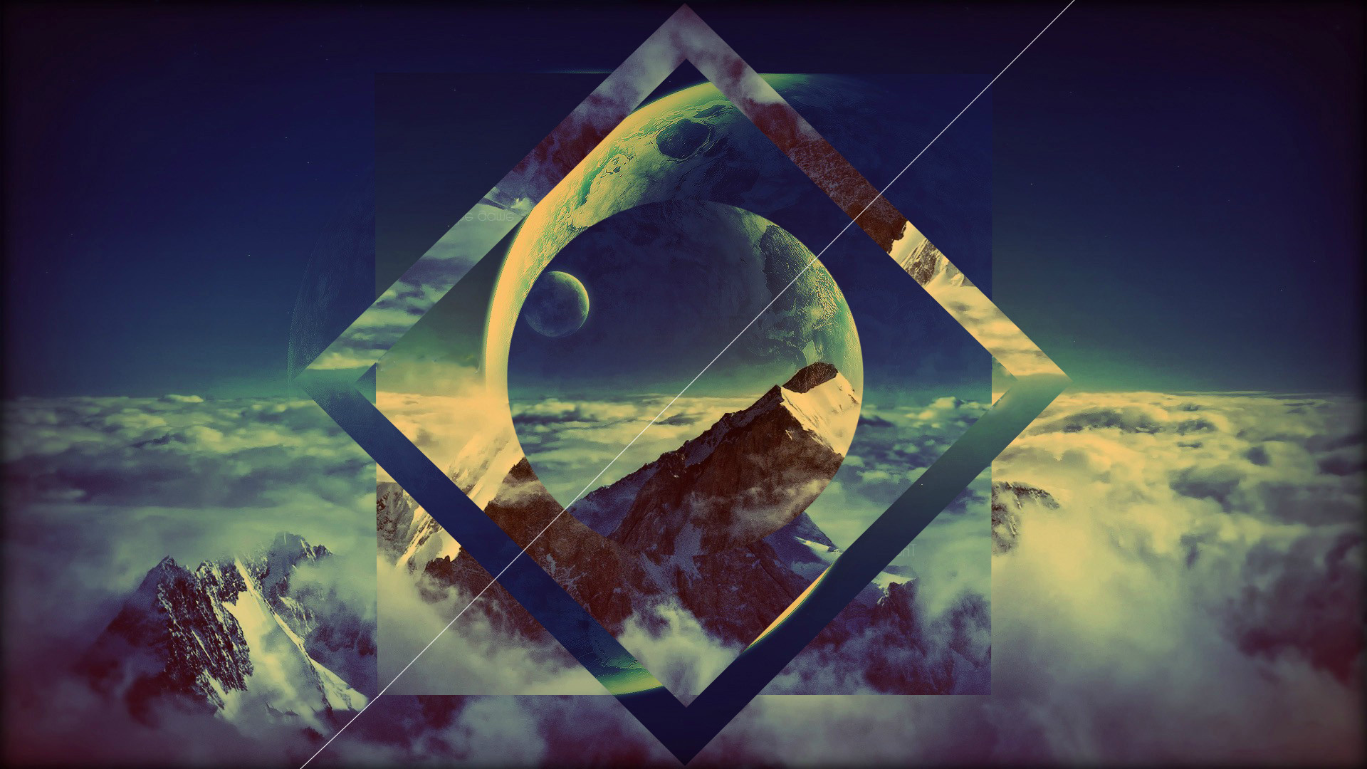 Rombo, Luna, Montagne, Nuvole, Geometrico, Full HD 1080p, sfondo desktop