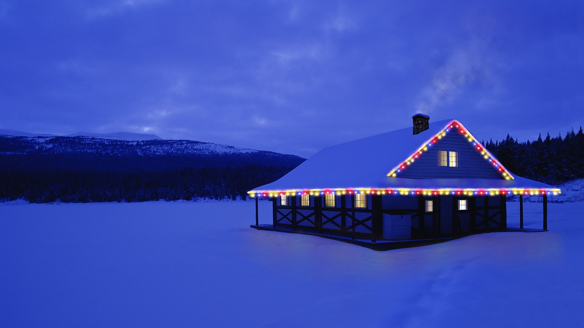 Casa, Luci natalizie, Notte, Inverno, Full HD, sfondo per portatile