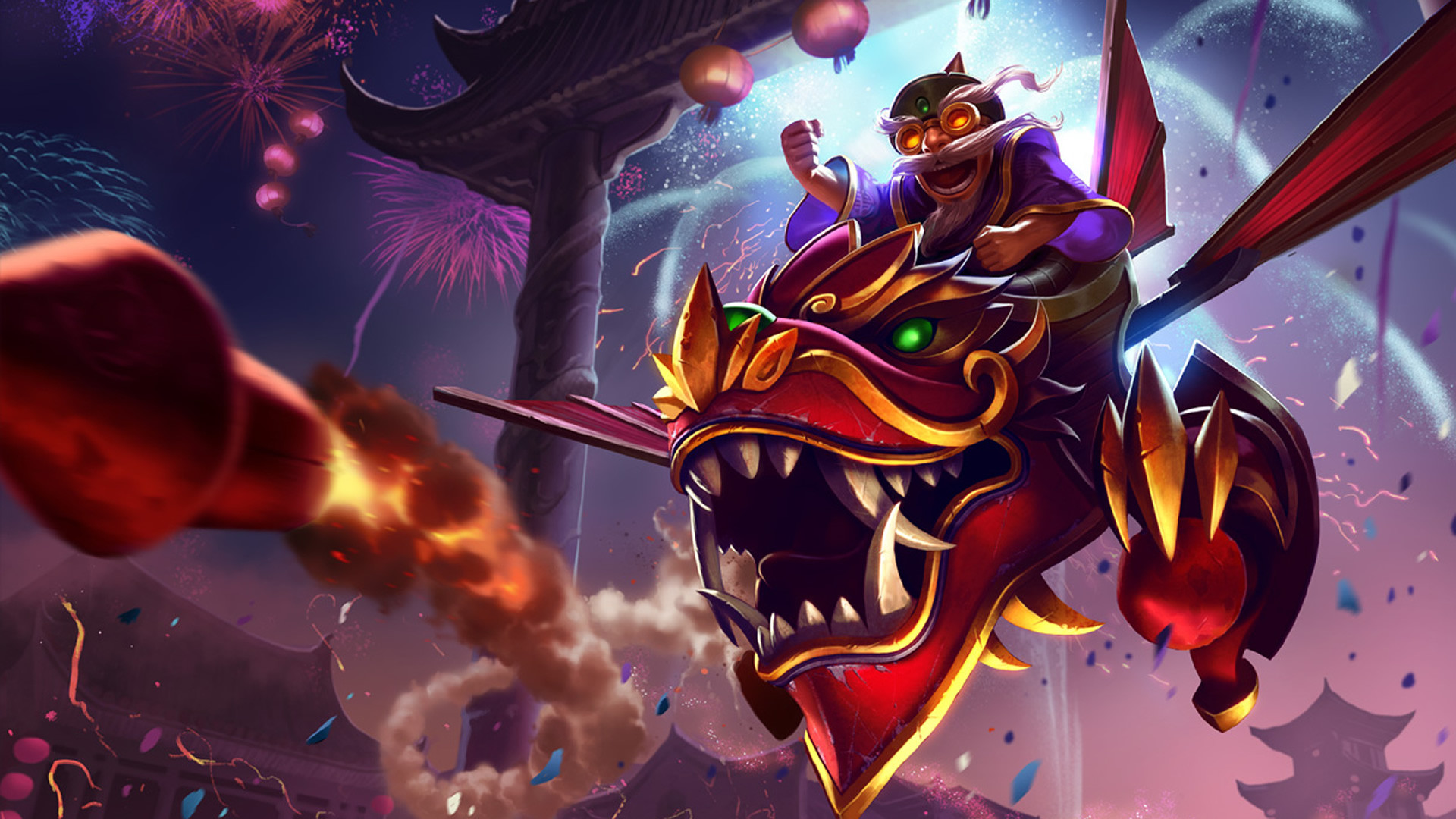 Corki, Corki Drago, League of Legends, Capodanno lunare, Fuochi d'artificio, sfondo per PC