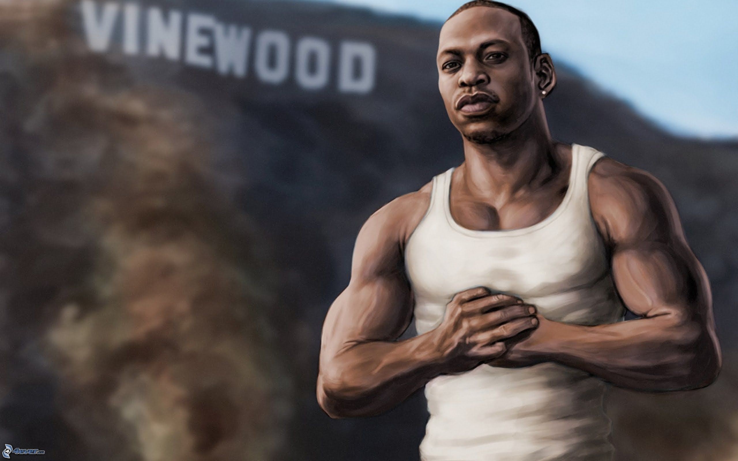 Carl Johnson (CJ), GTA San Andreas, Vinewood, Arte digitale, 2K, sfondo Windows 11