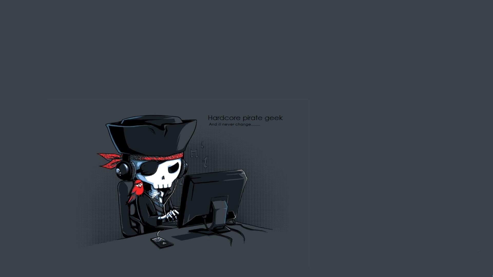 Pirata, Computer, Illustrazione, Sfondo grigio, 1920x1080, wallpaper desktop
