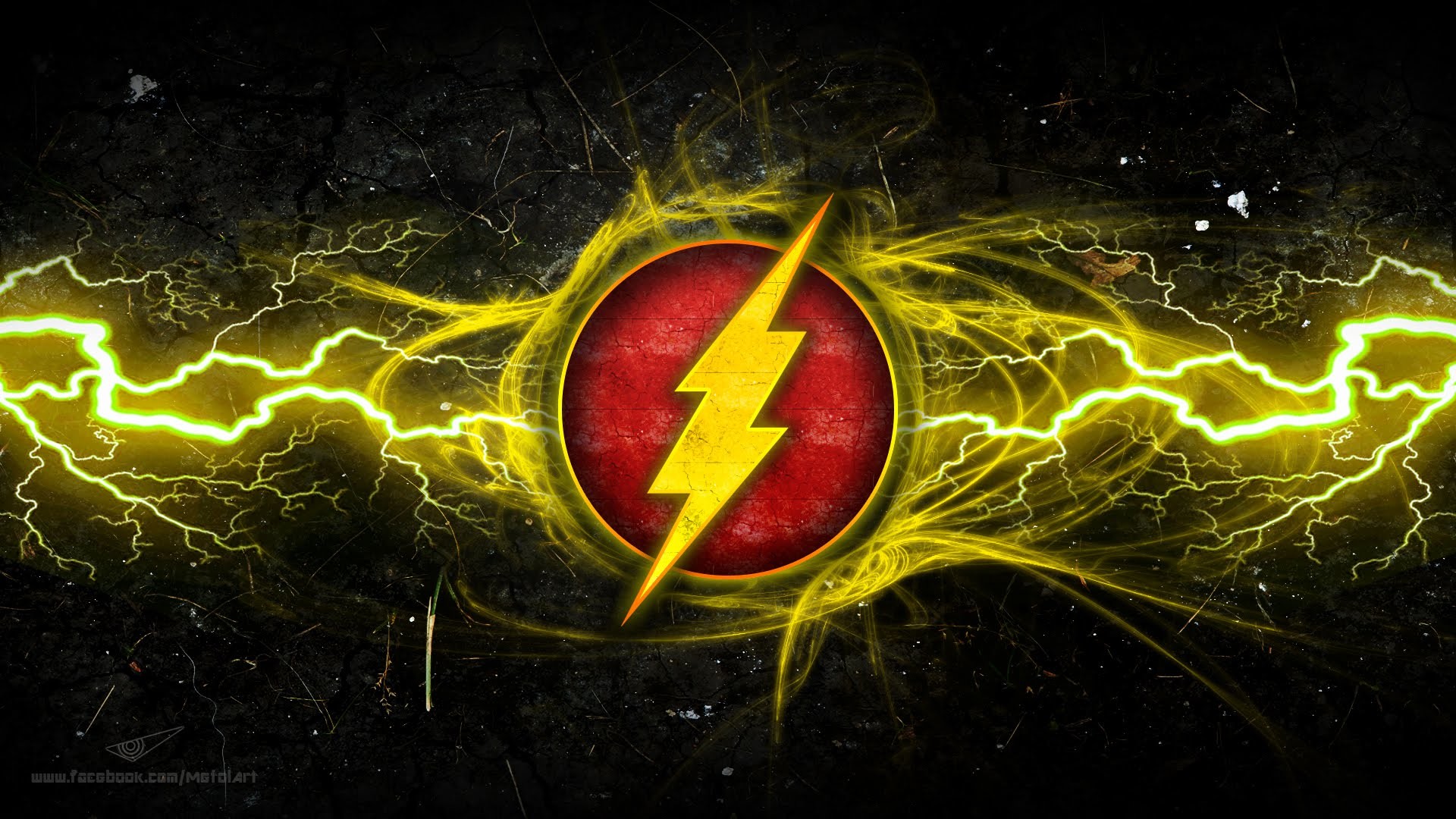 Logo di Flash, Fulmine, Giallo, Sfondo nero, 16:9 Full HD, wallpaper widescreen